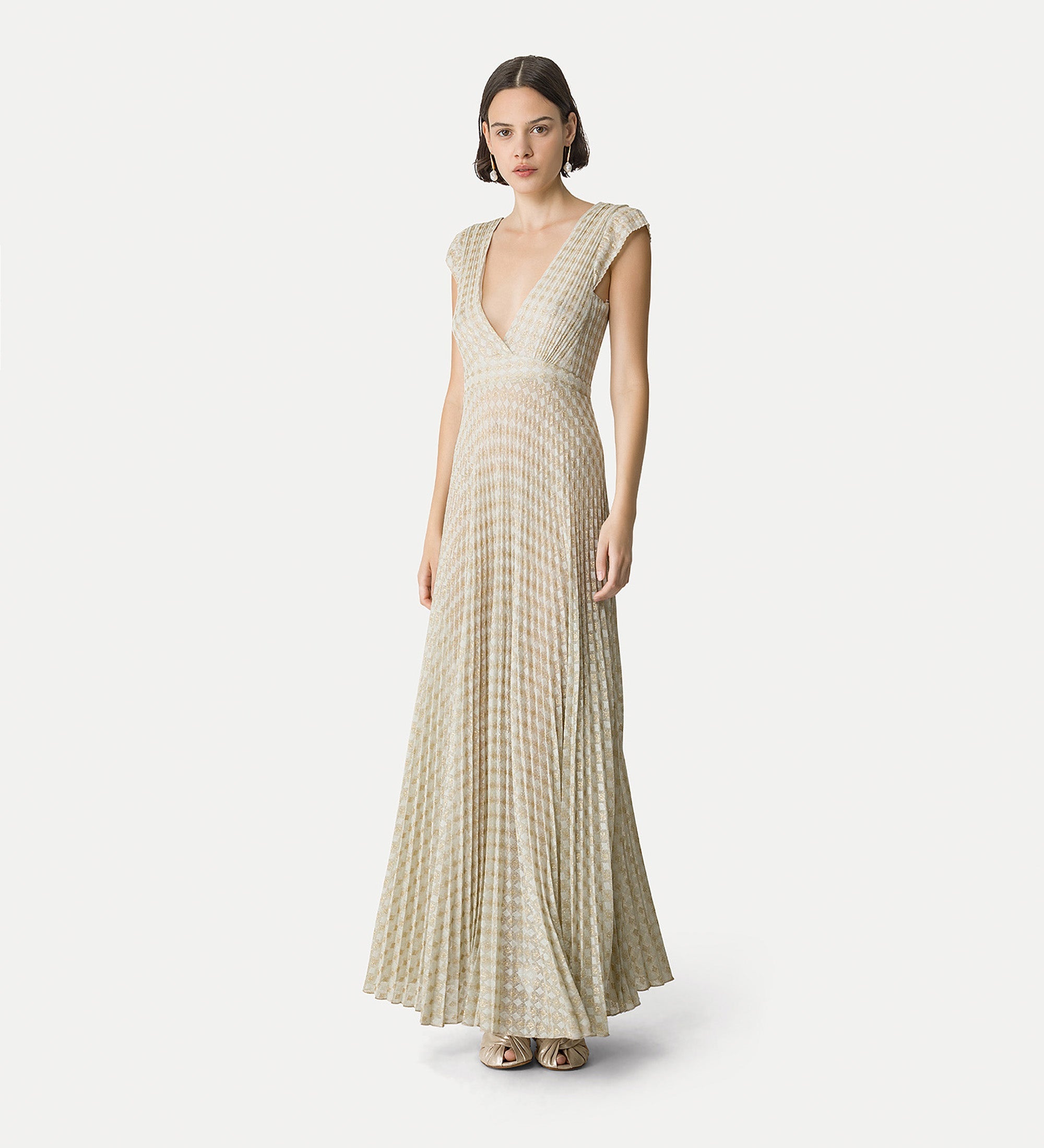 pleated dress in diamond jersey green