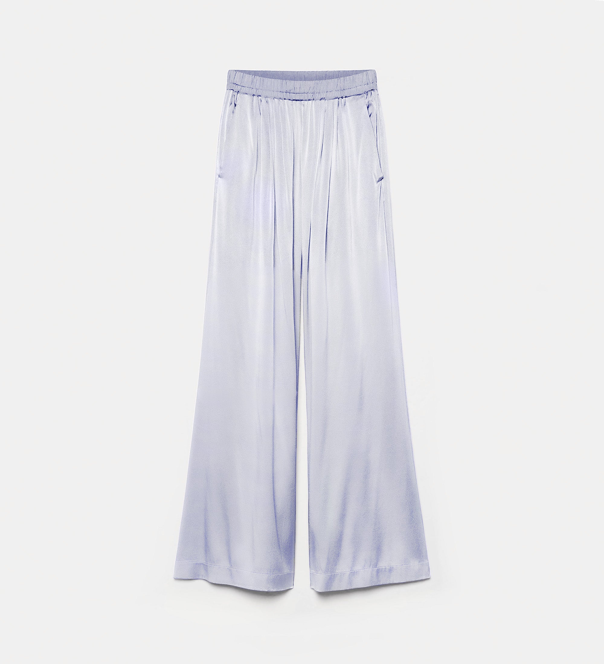 elastic—waist silk—satin trousers lilac