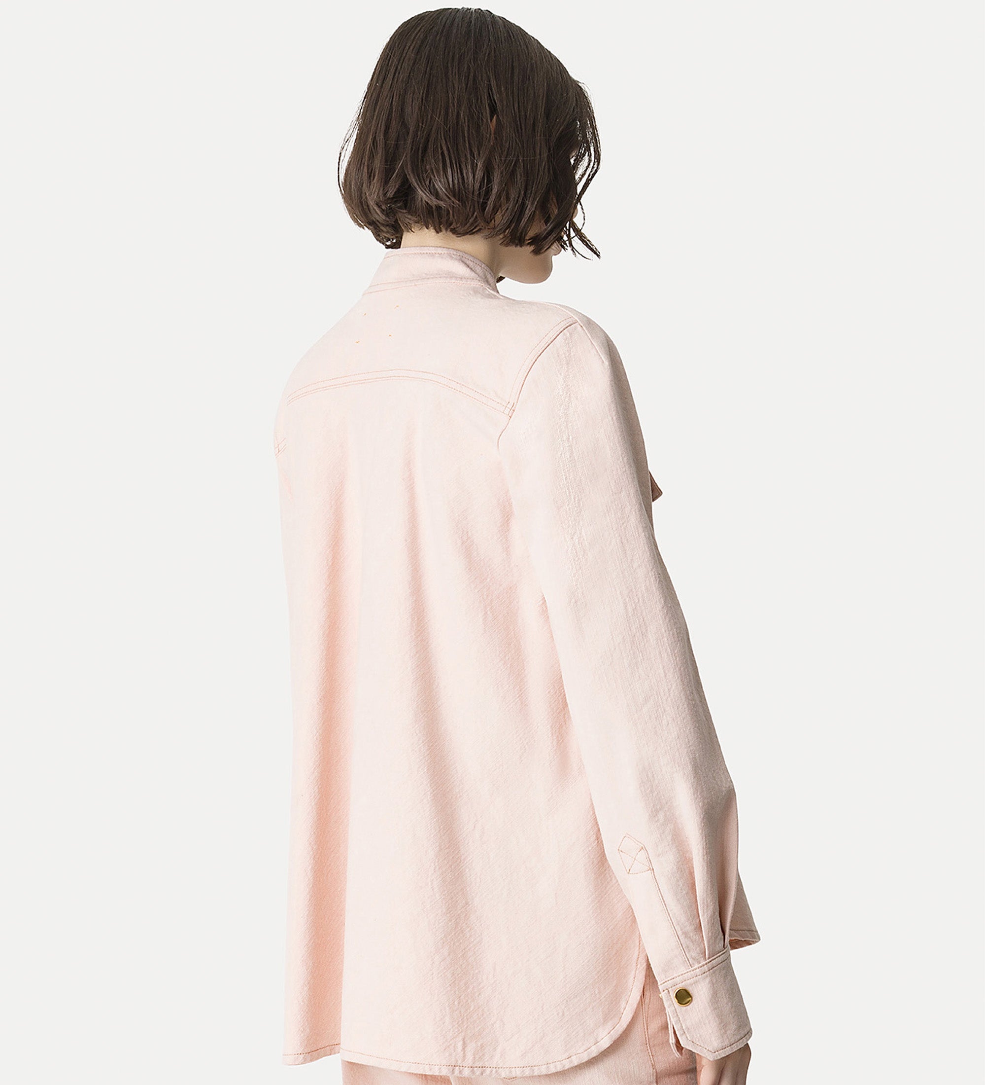 mandarin—collar shirt in cavalry denim pink