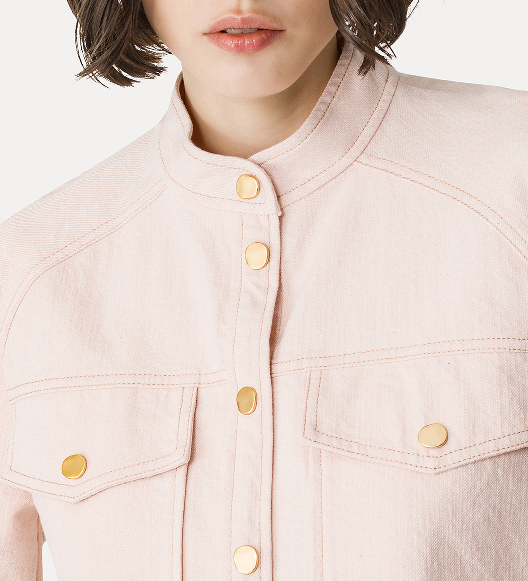 mandarin—collar shirt in cavalry denim pink