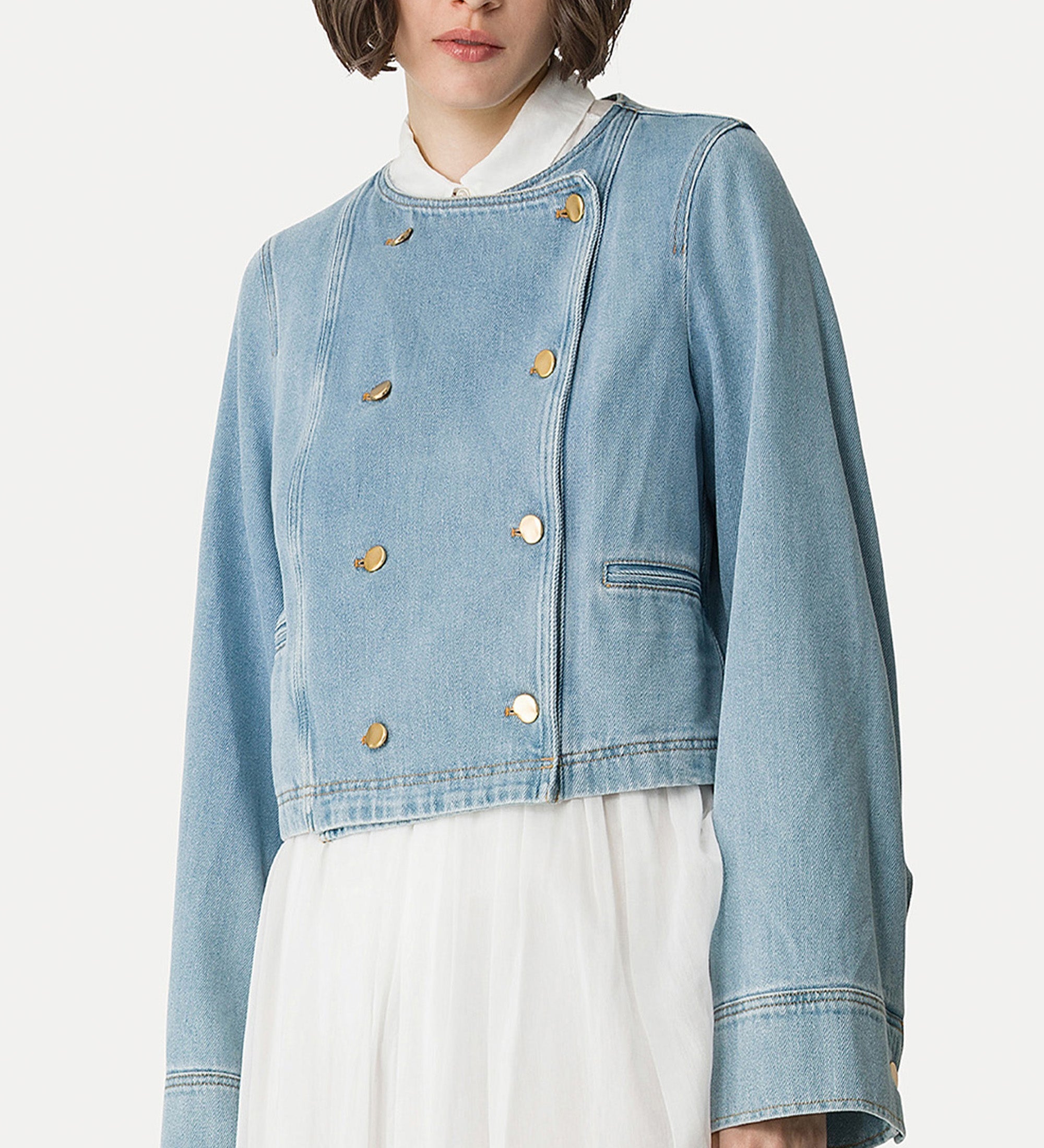 double—breasted denim jacket light blue