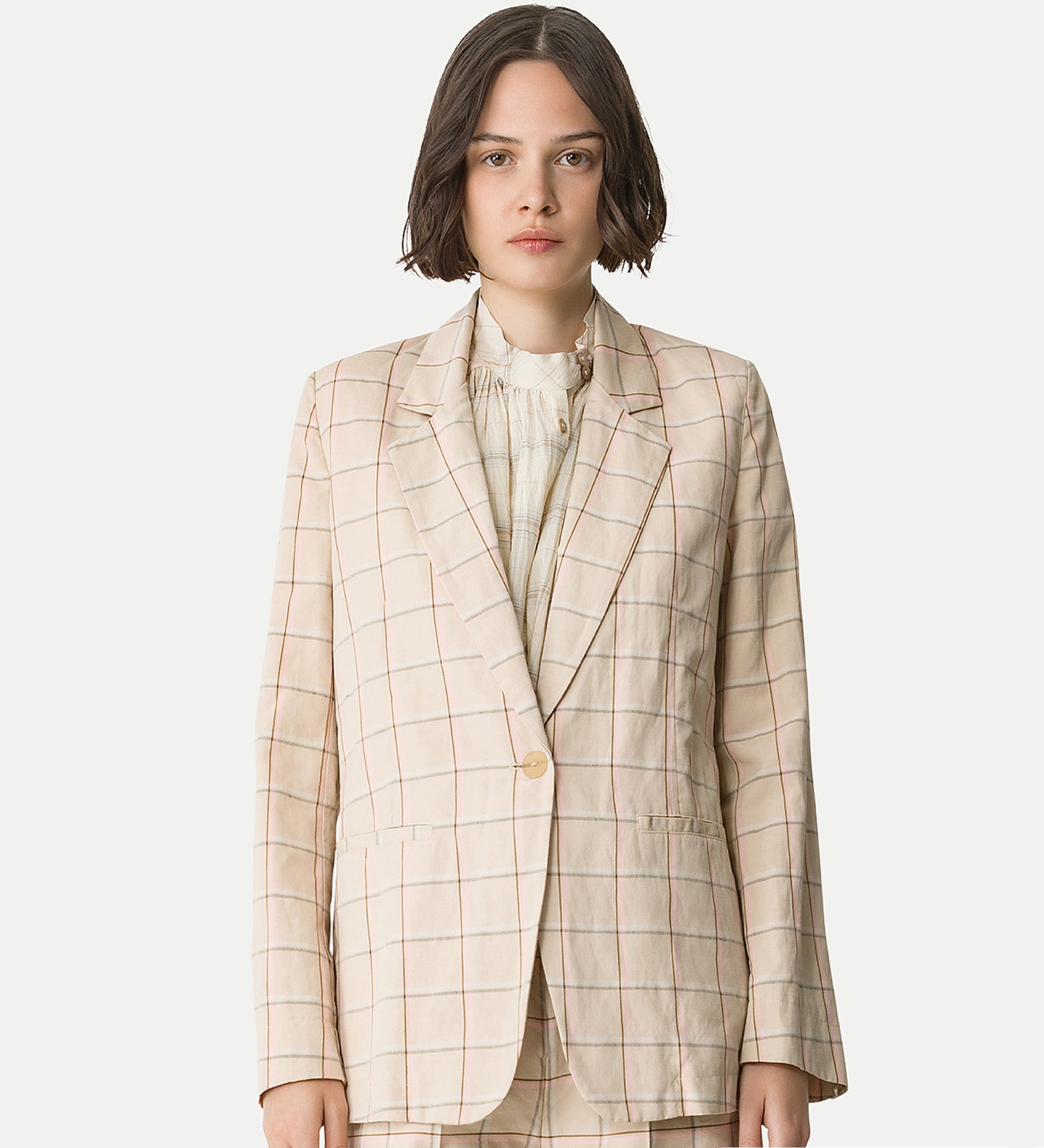 boxy tartan jacket pink