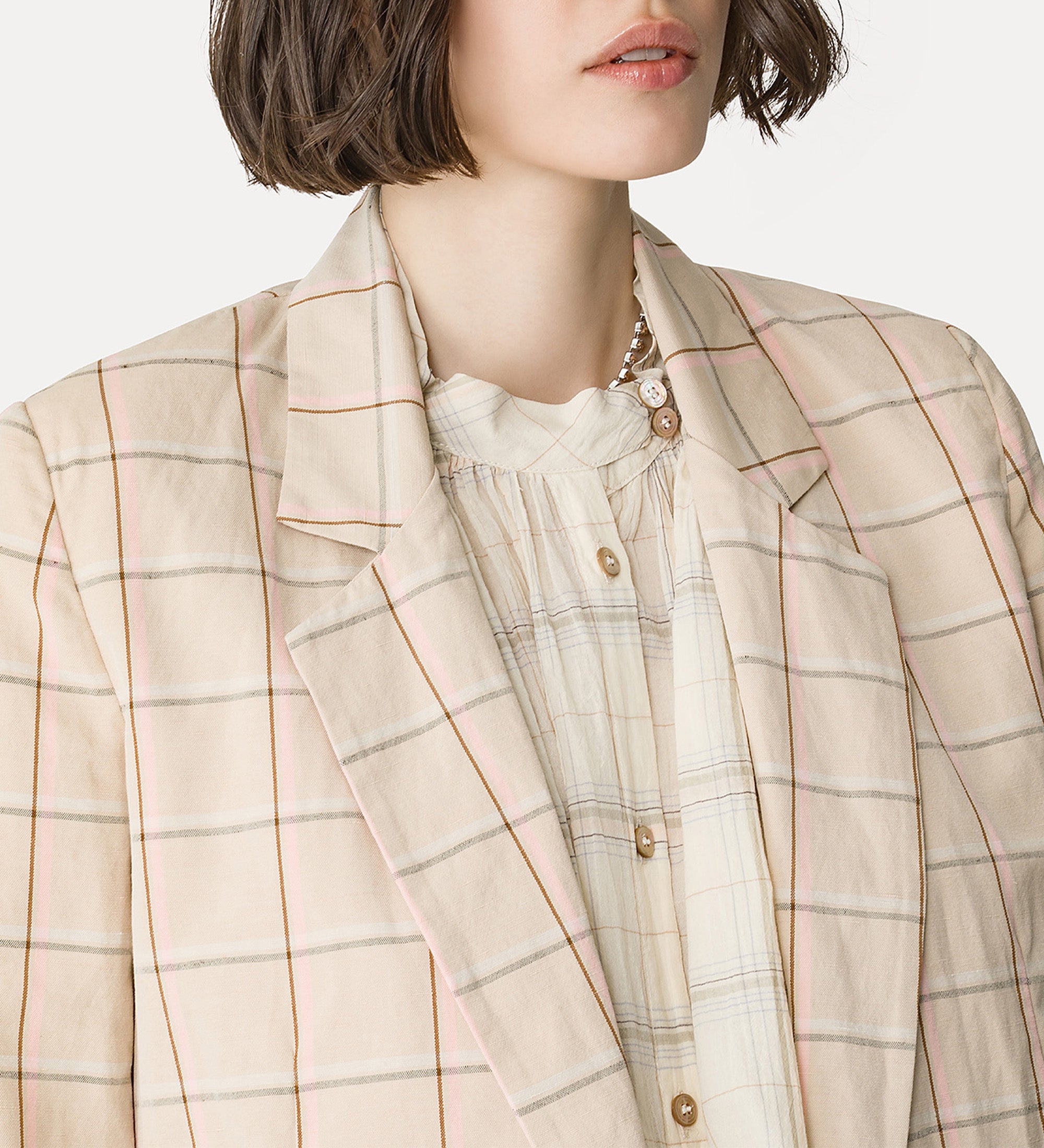 boxy tartan jacket pink