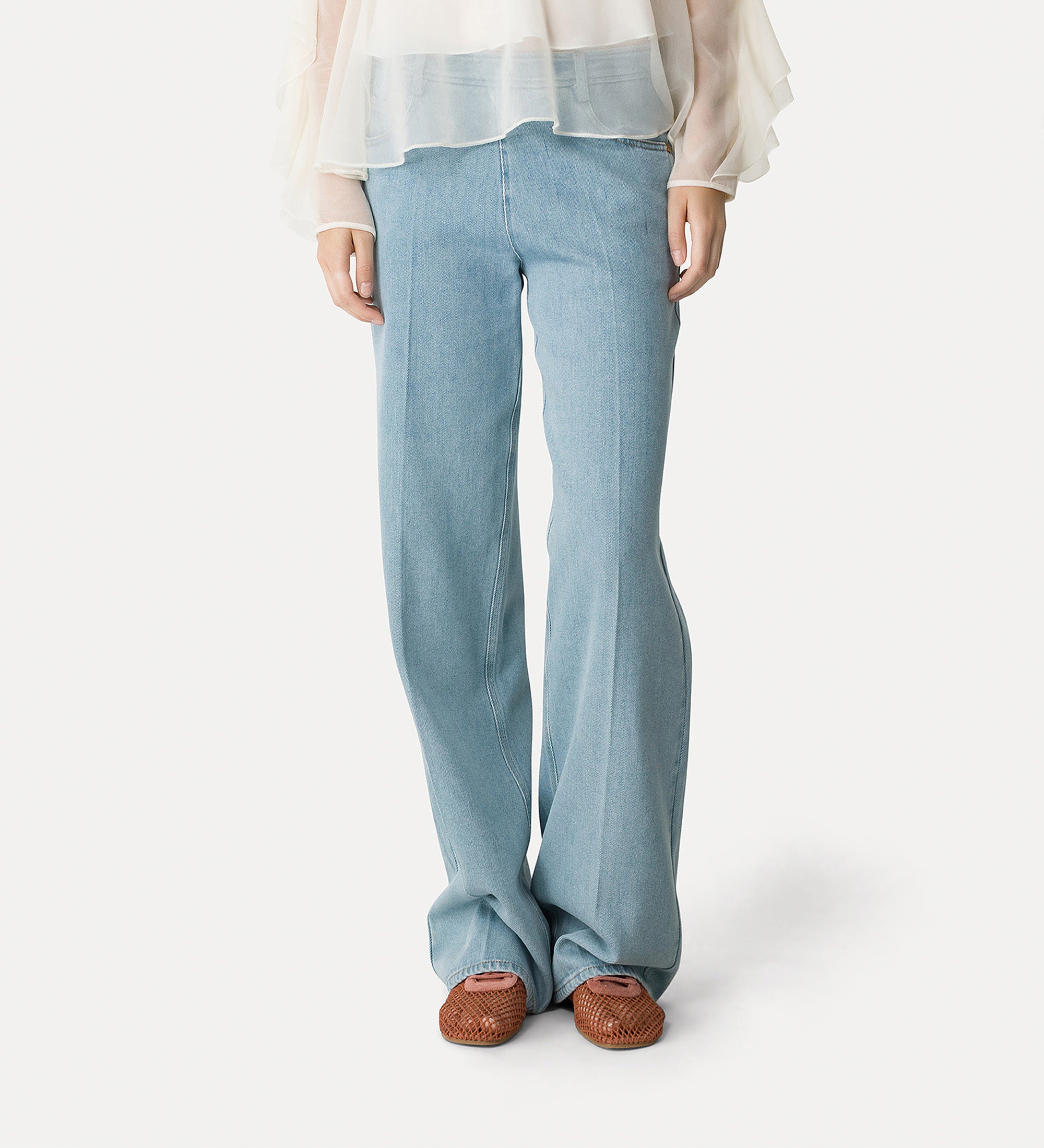 high—waisted 5—pocket trousers light blue