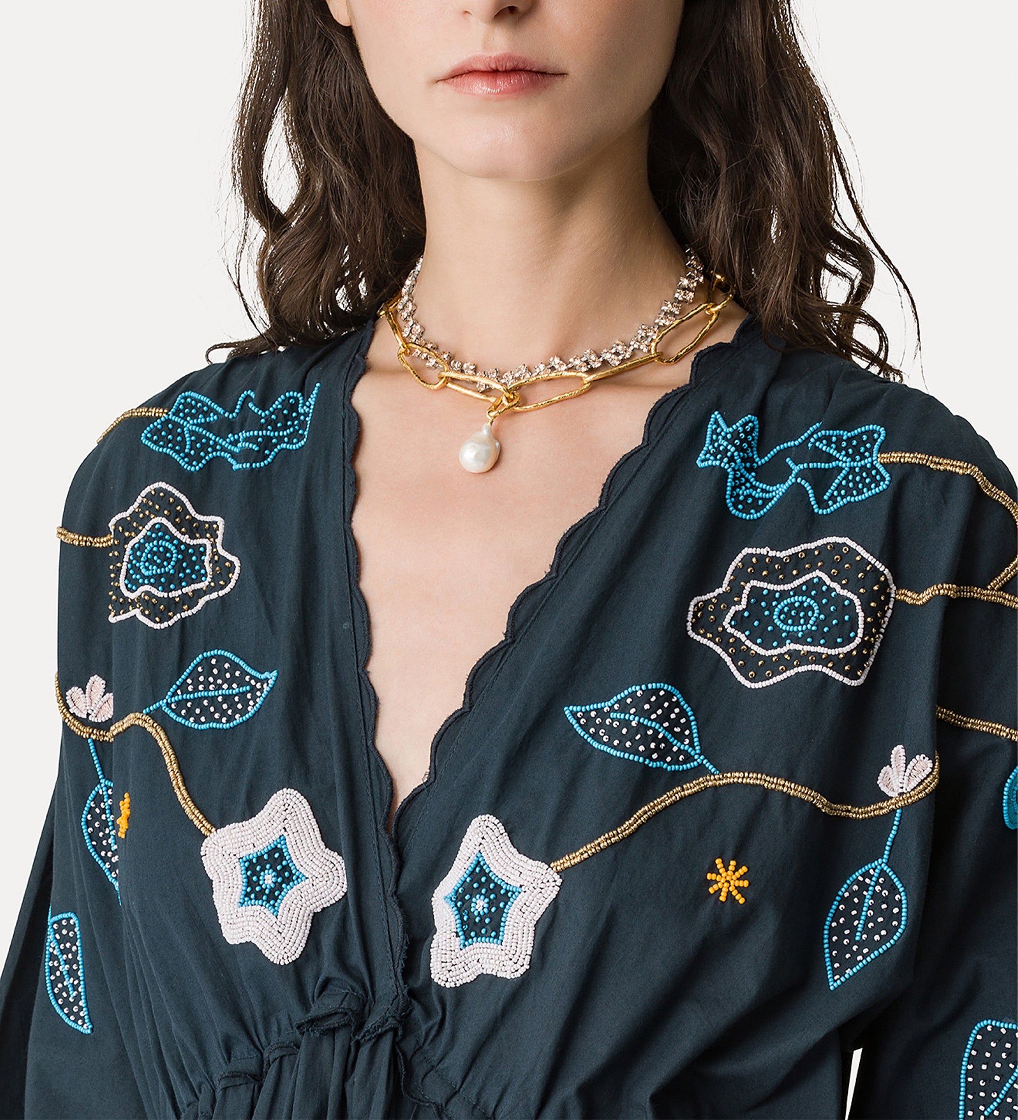 poplin dress with “broderie en rêve” embroidery midnight
