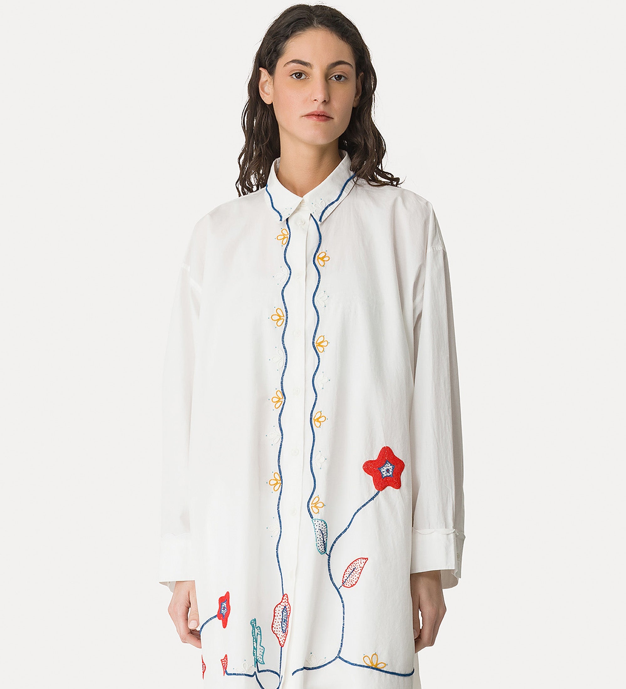 poplin shirt dress with “broderie en rêve” embroidery crystal