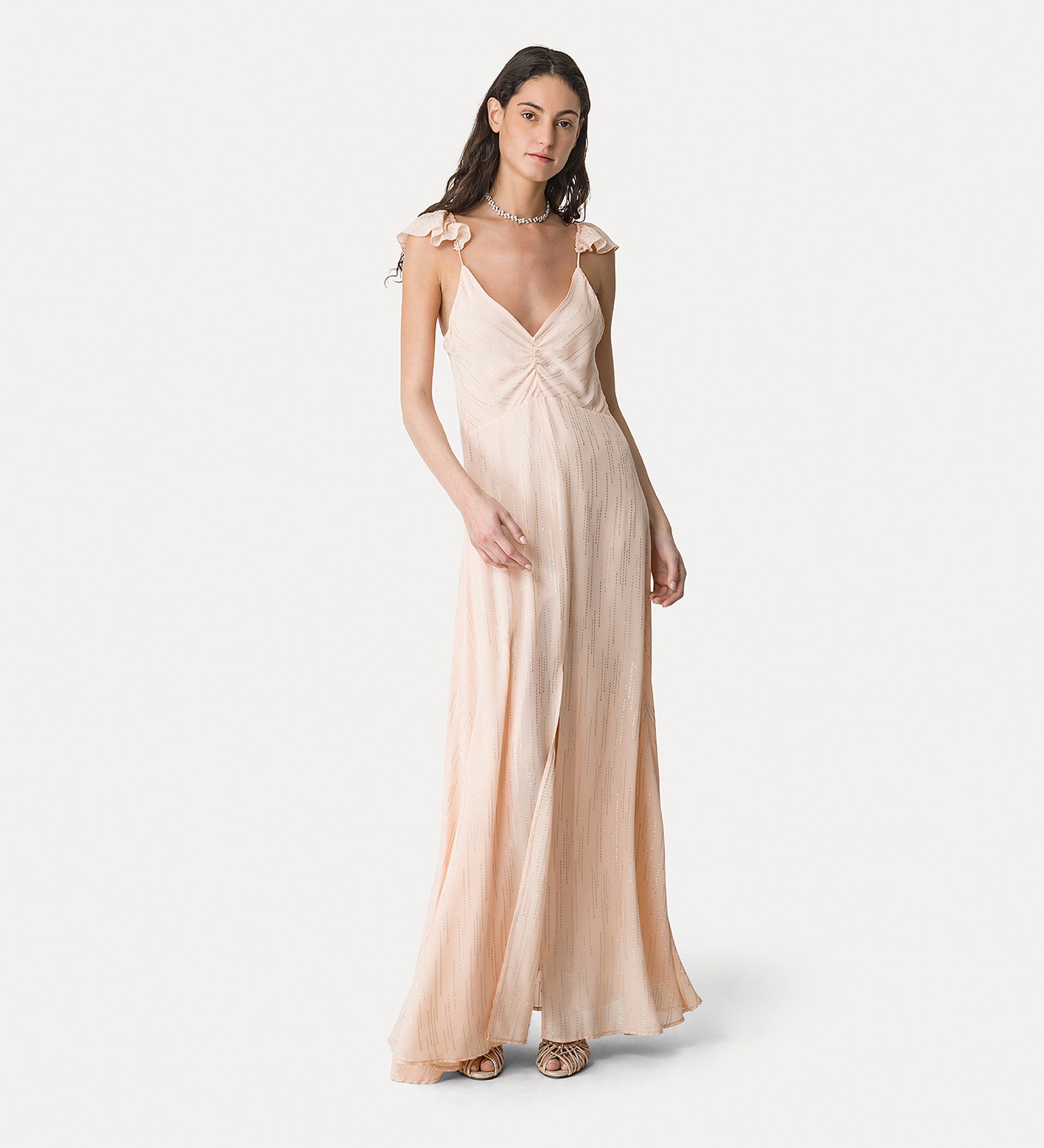 “les fils d'argent” jacquard slip dress nude