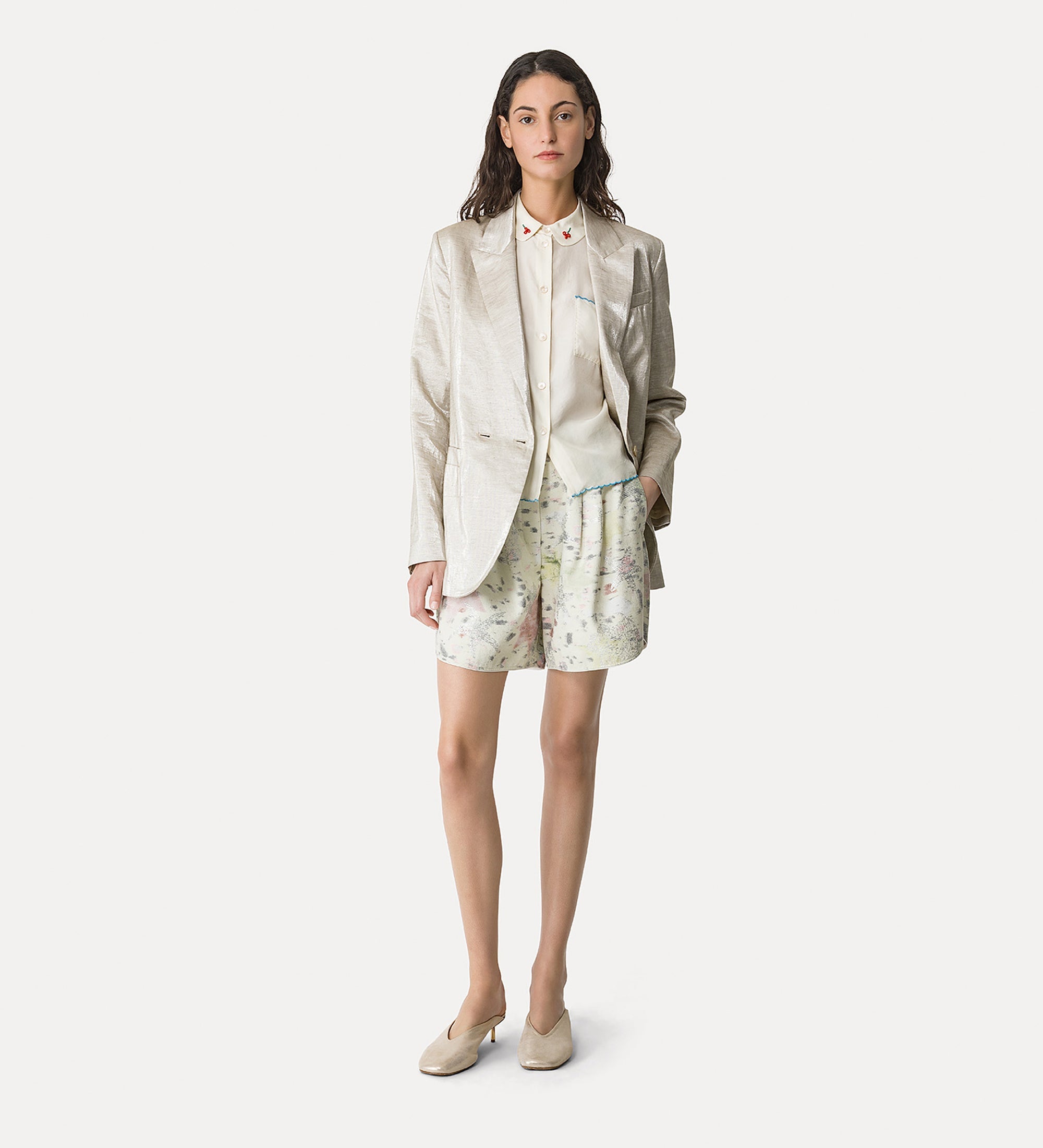 habotai silk half—sleeve shirt butter