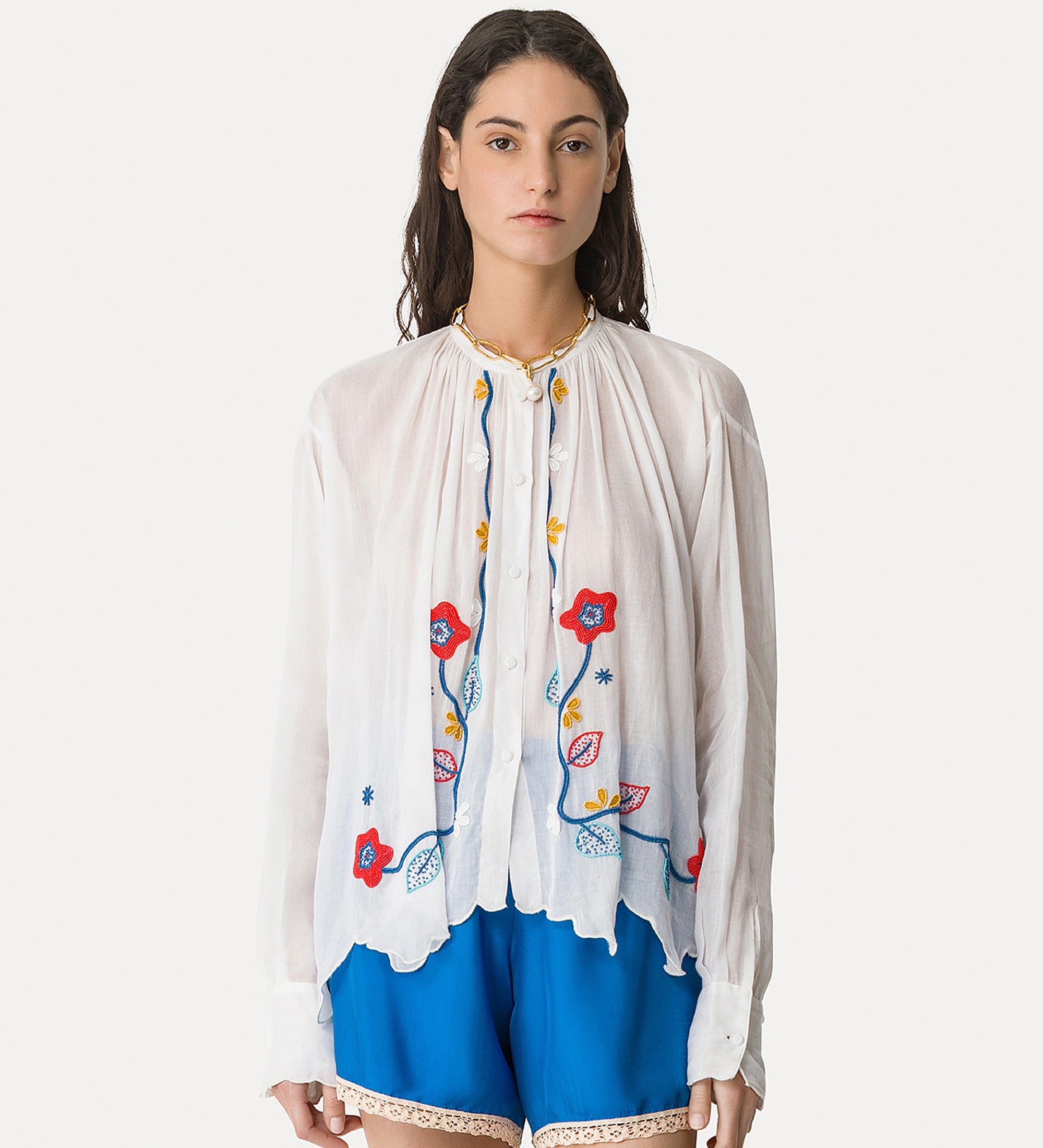 bohemian summer shirt with “broderie en rêve” embroidery crystal
