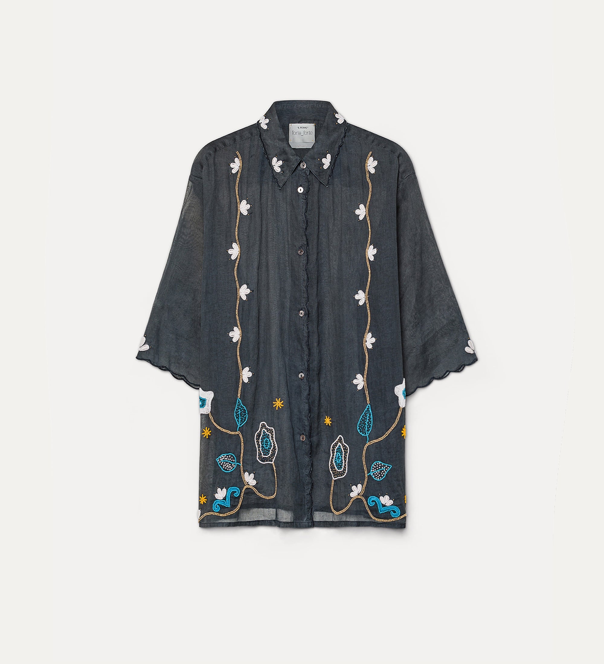 half—sleeve shirt with “broderie en rêve” embroidery midnight