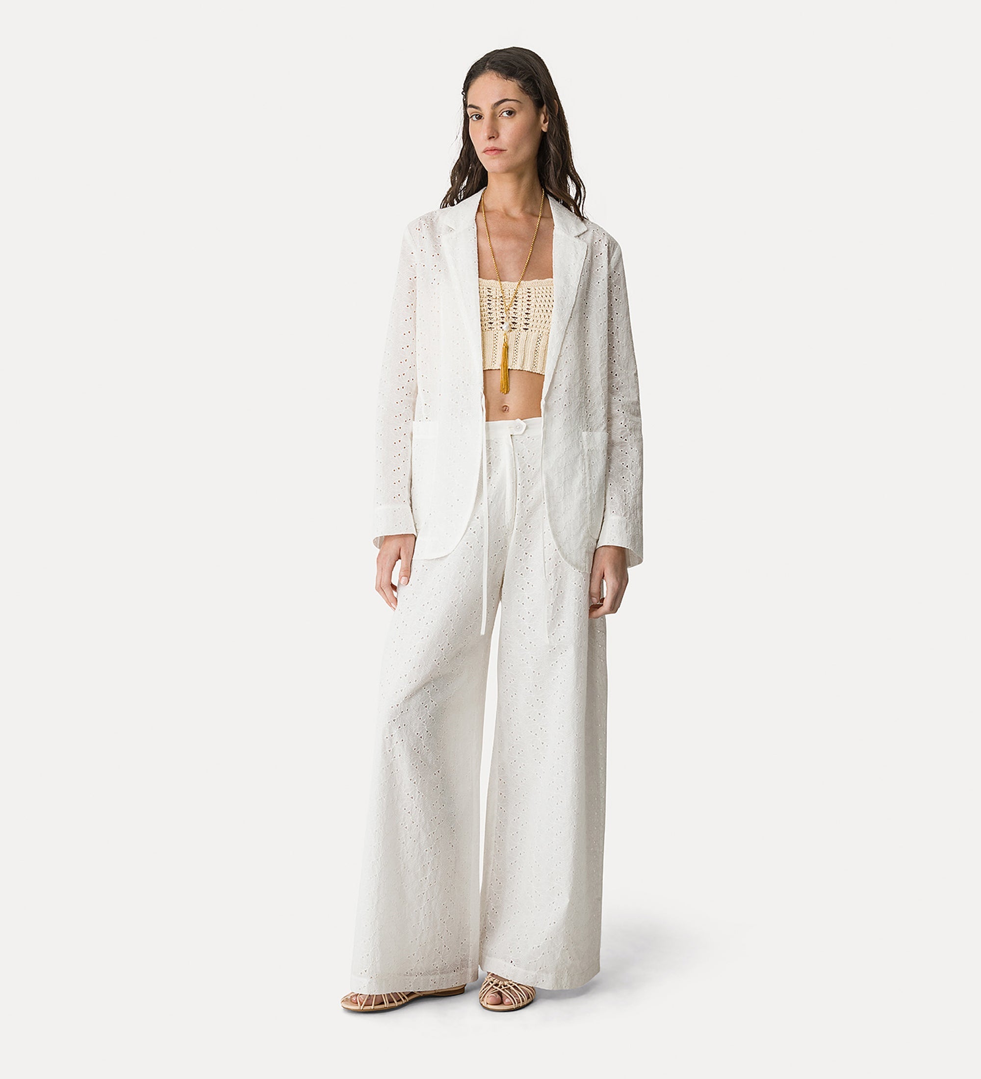 muslin jacket with “broderie anglaise” embroidery crystal