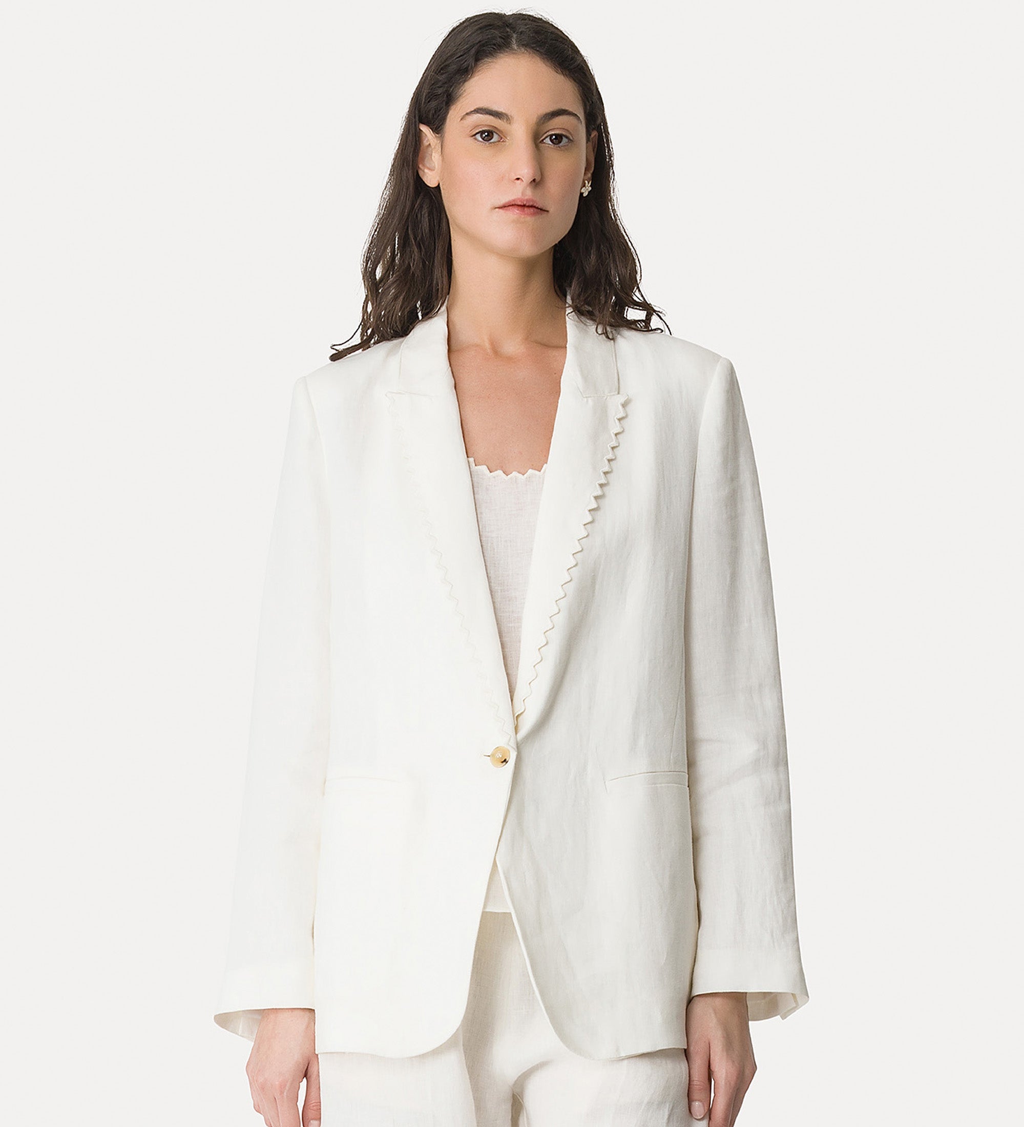 chic linen jacket with embroidery crystal