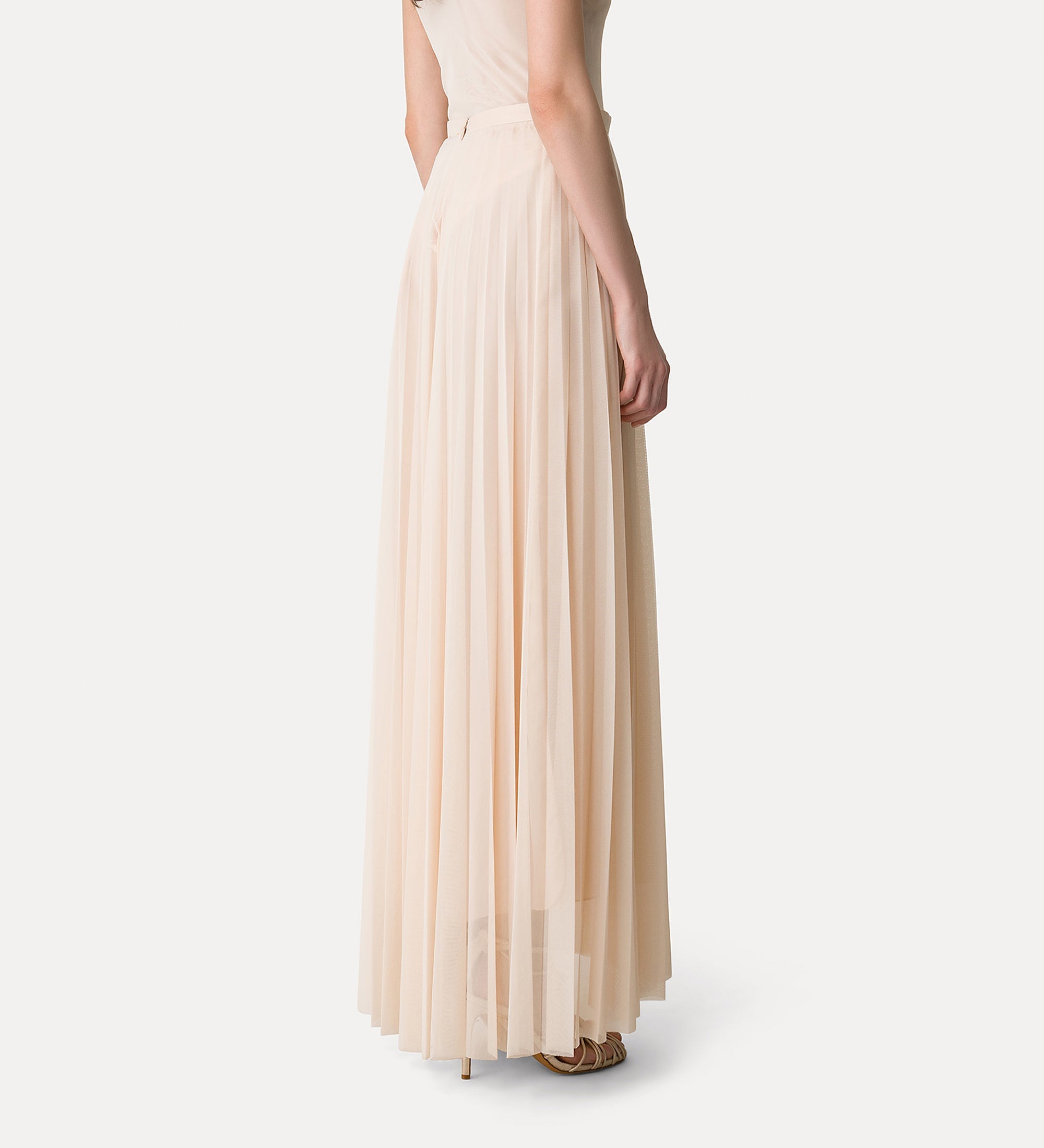 long pleated tulle skirt nude