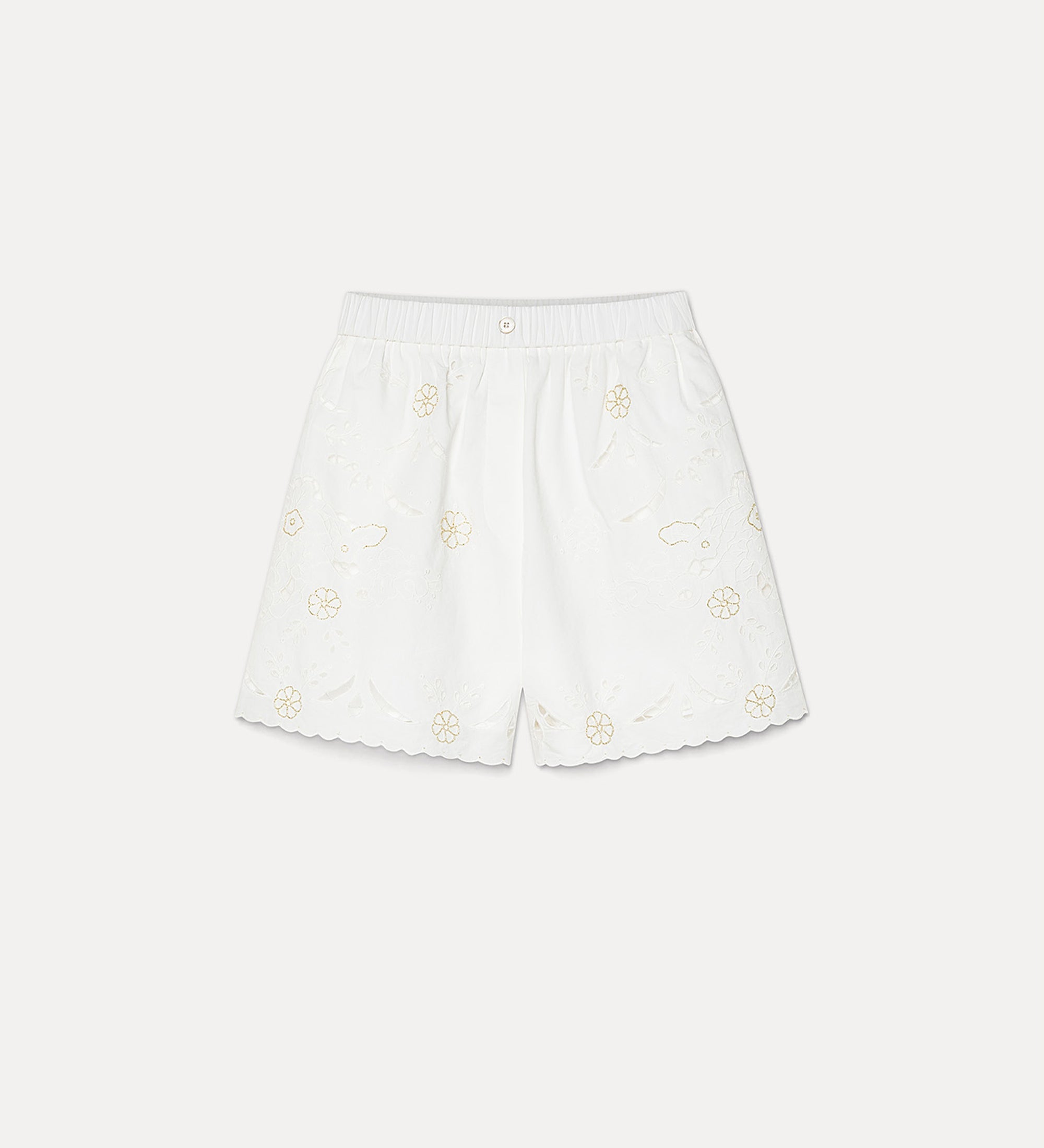 poplin shorts with “lace and glass” embroidery crystal