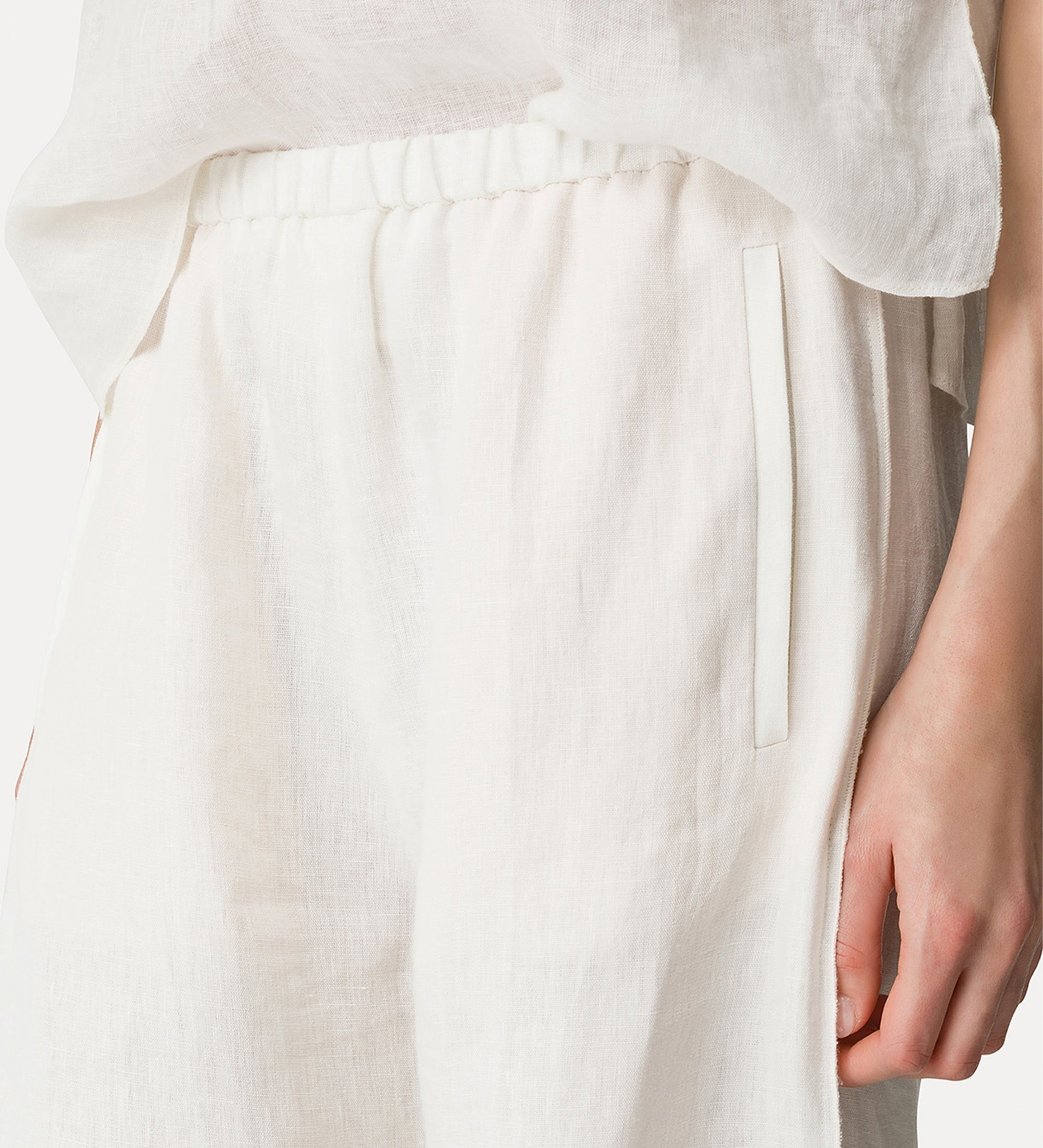 linen trousers with elasticated waistband crystal