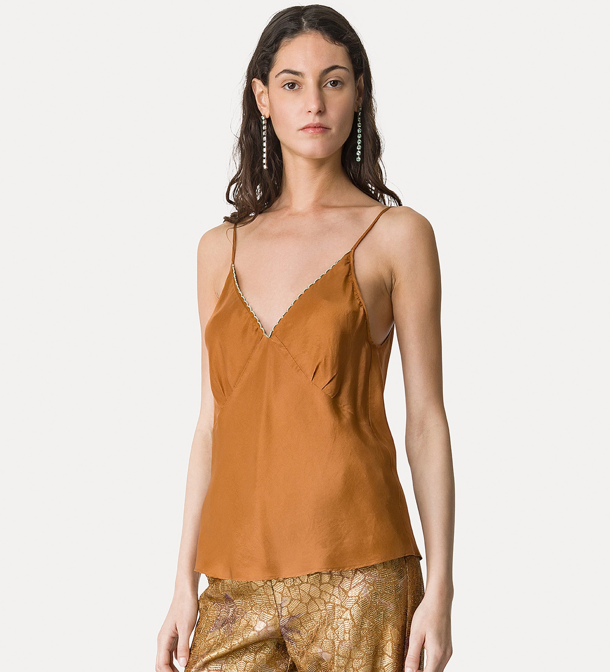 habotai silk top with embroidery bronze