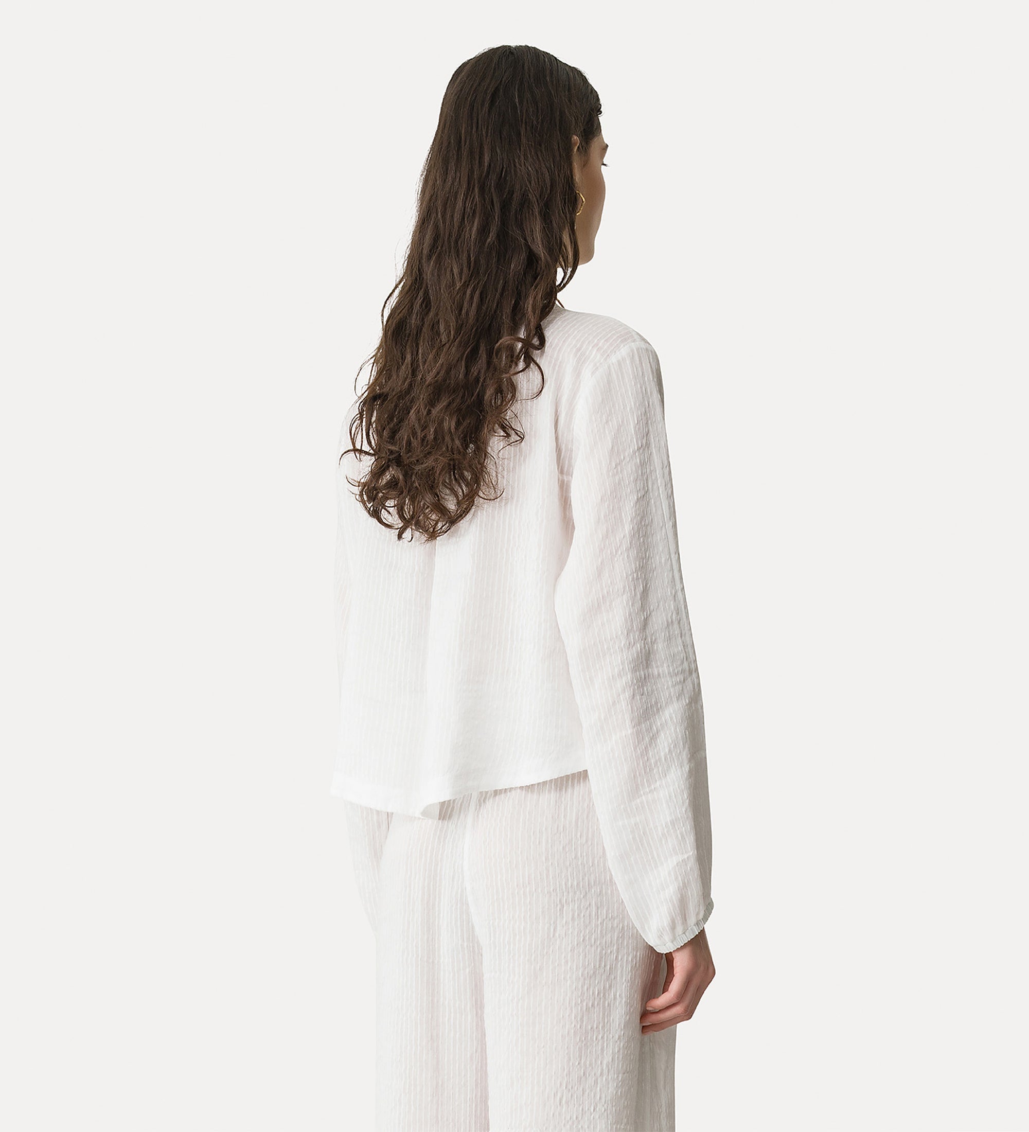 pinstripe silk and linen voile shirt crystal
