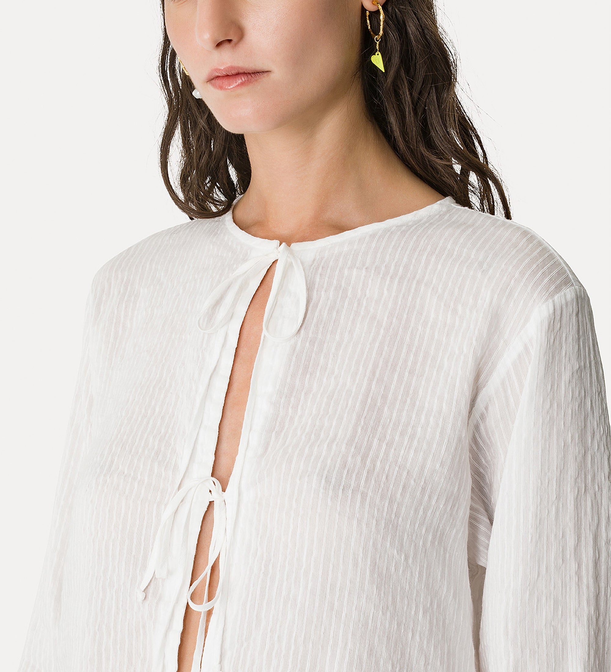 pinstripe silk and linen voile shirt crystal
