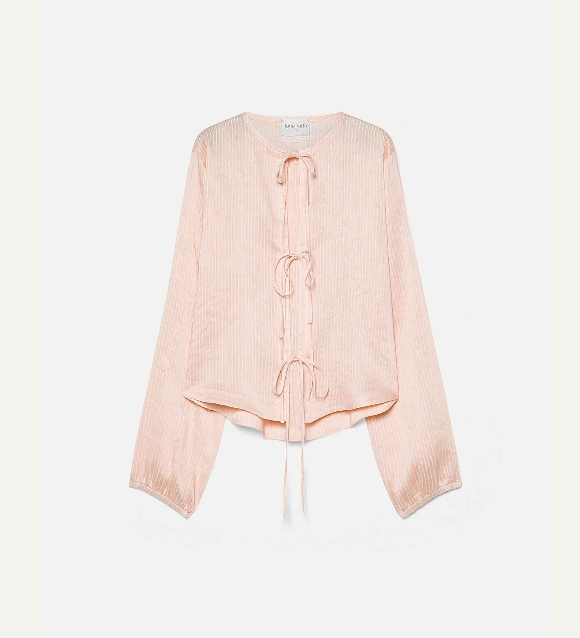 pinstripe silk and linen voile blouse with ties nude