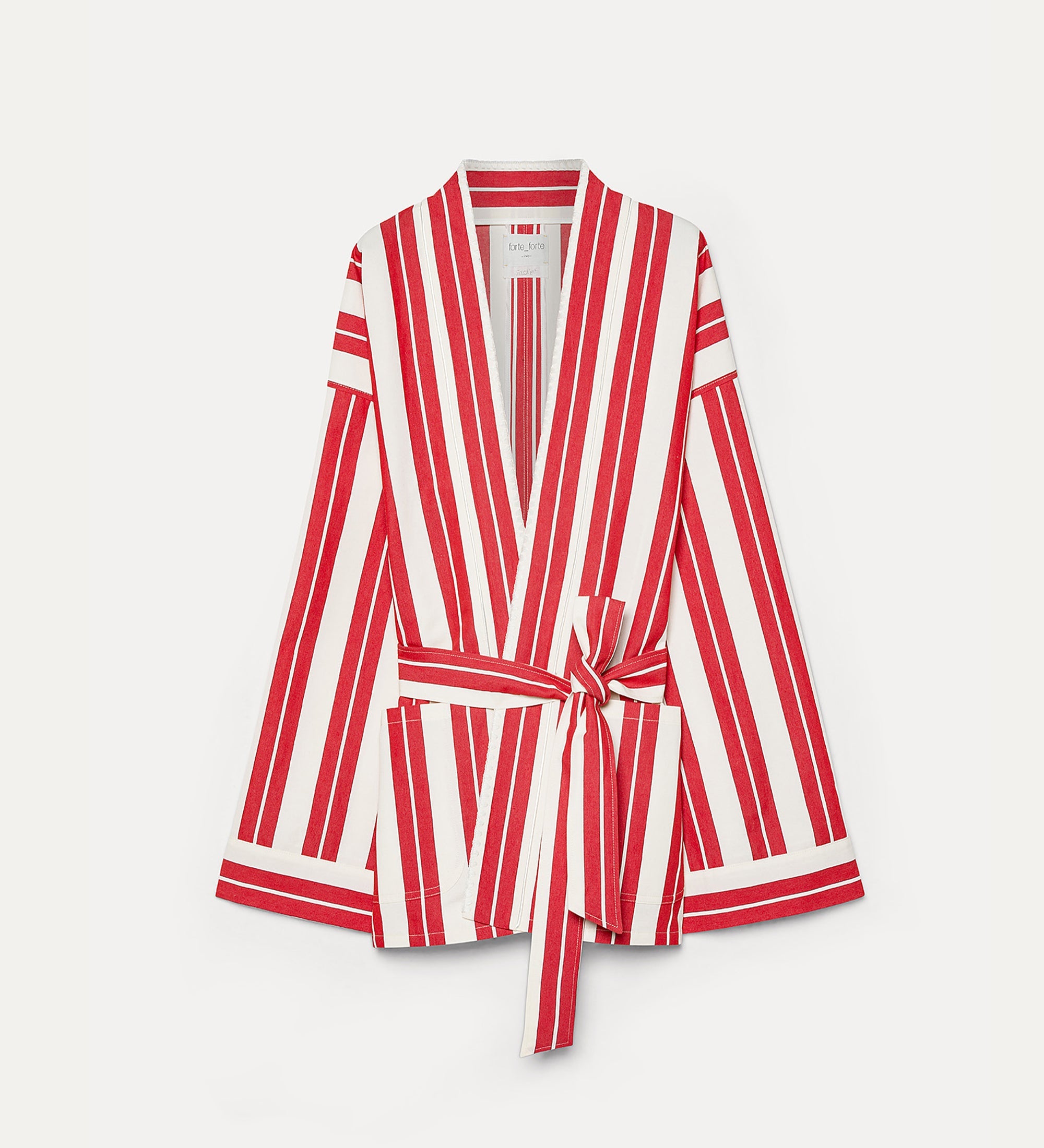 striped cotton and linen kimono with embroidery rouge