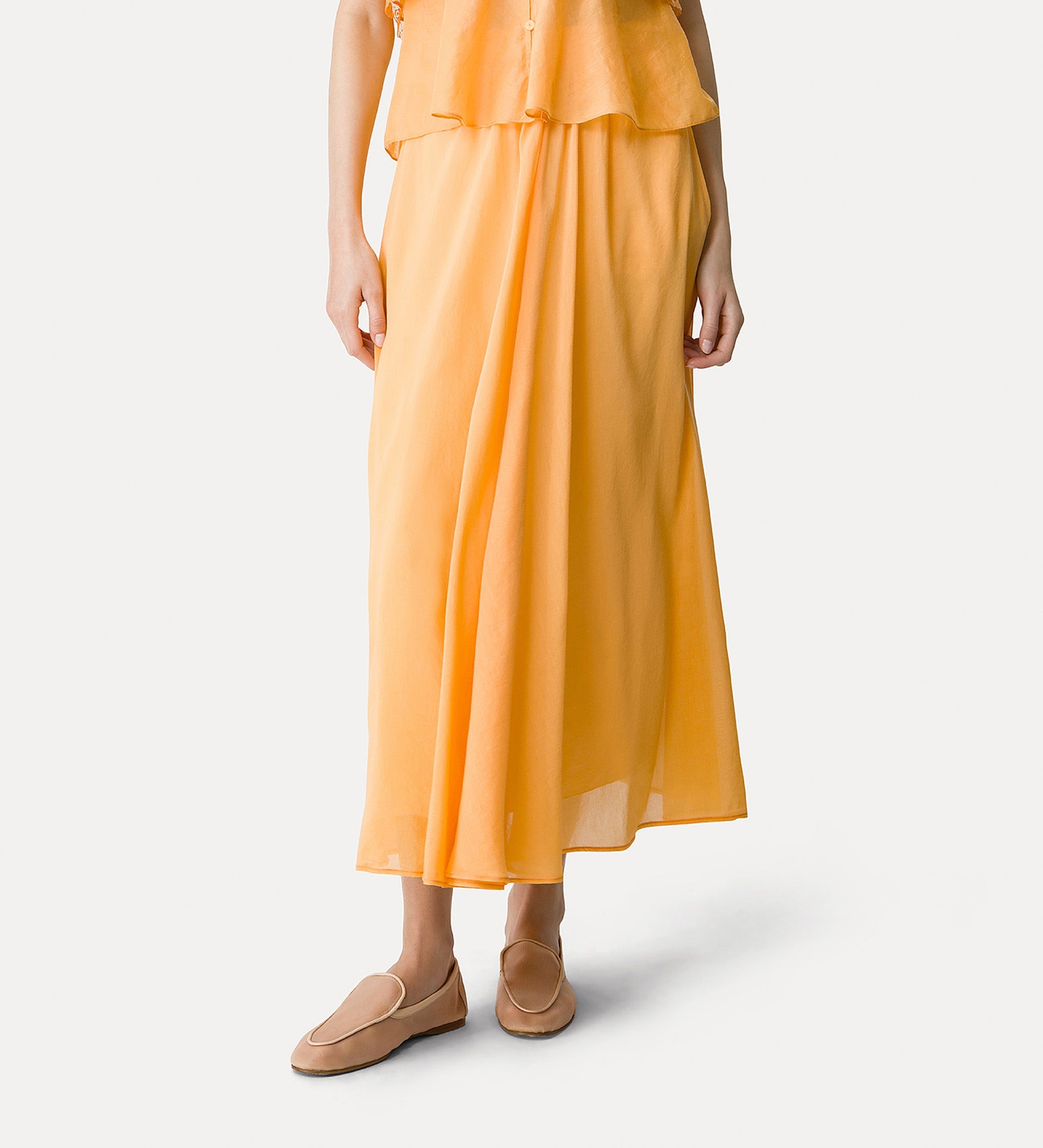 cotton and silk voile midi skirt mandarine