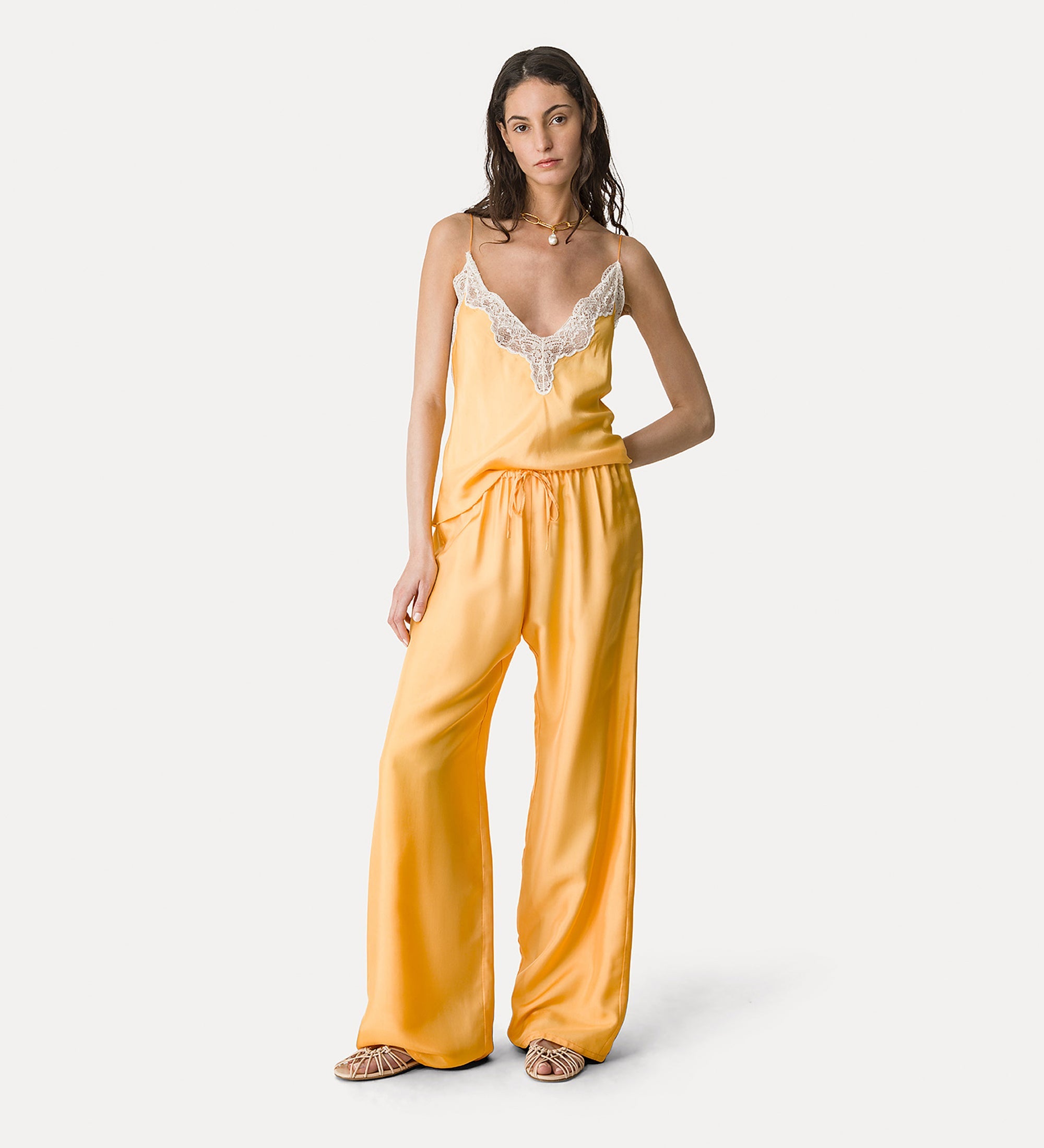 viscose twill drawstring trousers mandarine