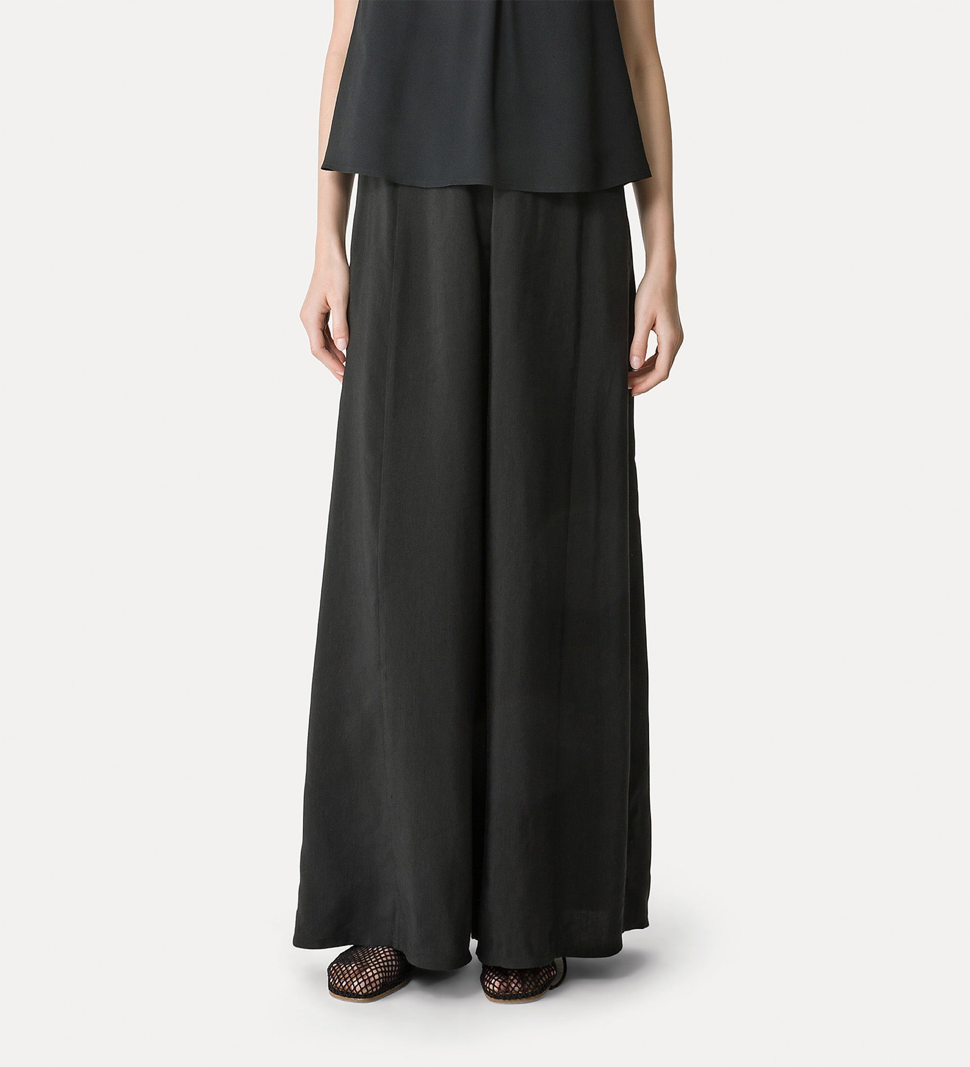 pantalone flared fiammato fluido lino viscosa noir