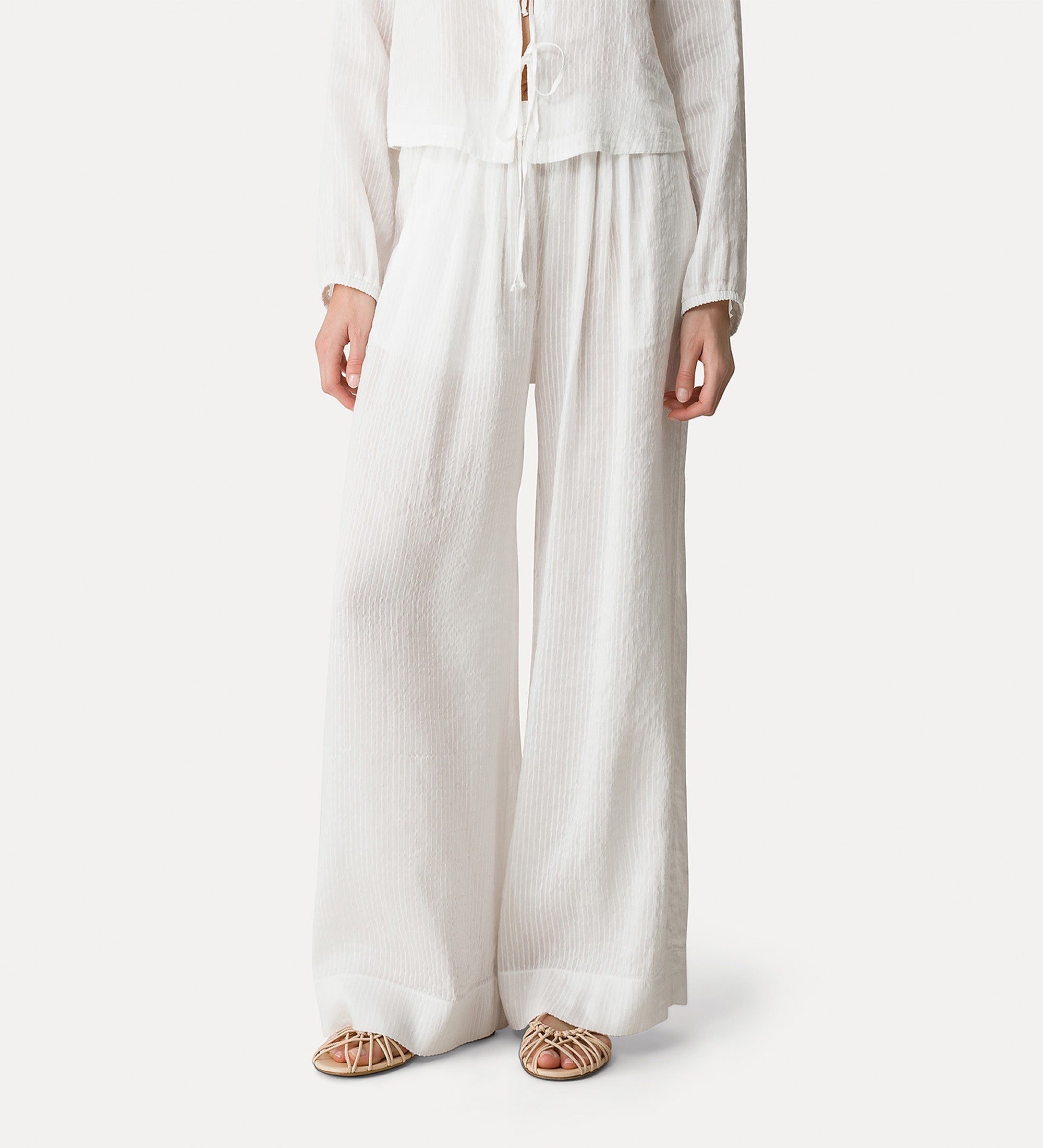 striped silk and linen voile trousers crystal