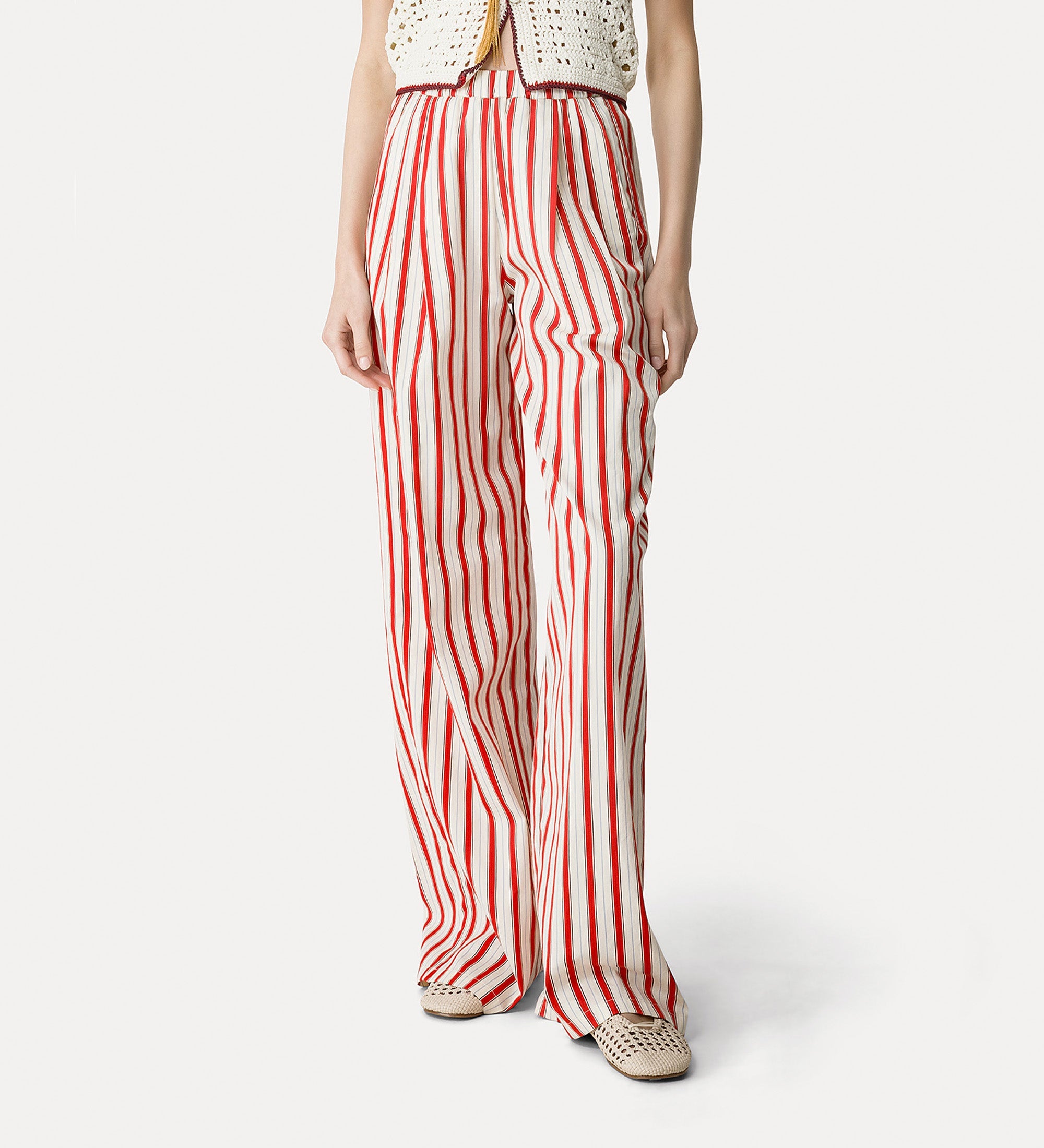 striped straight cut trousers rouge