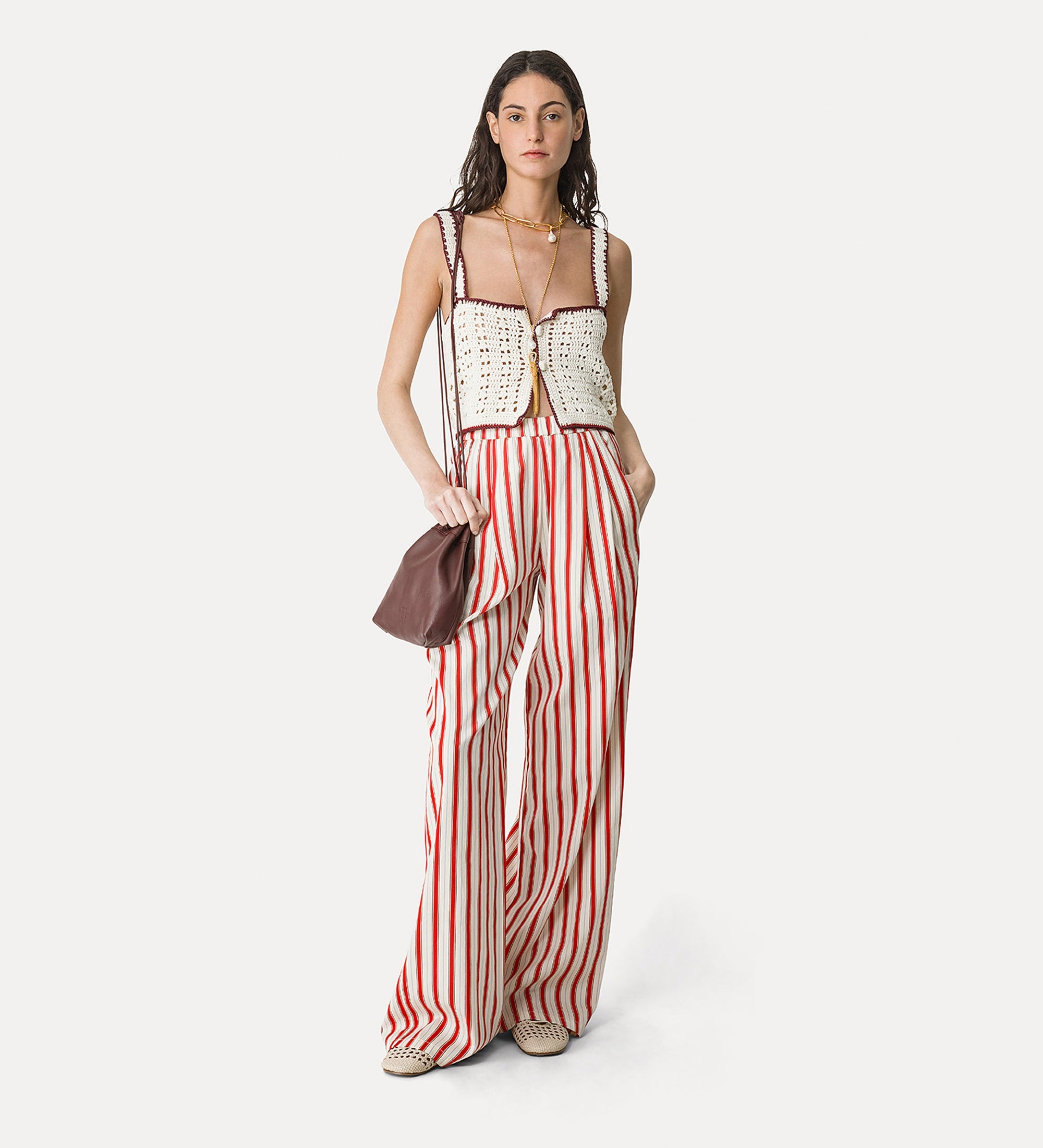 pantalon droit rayé rouge