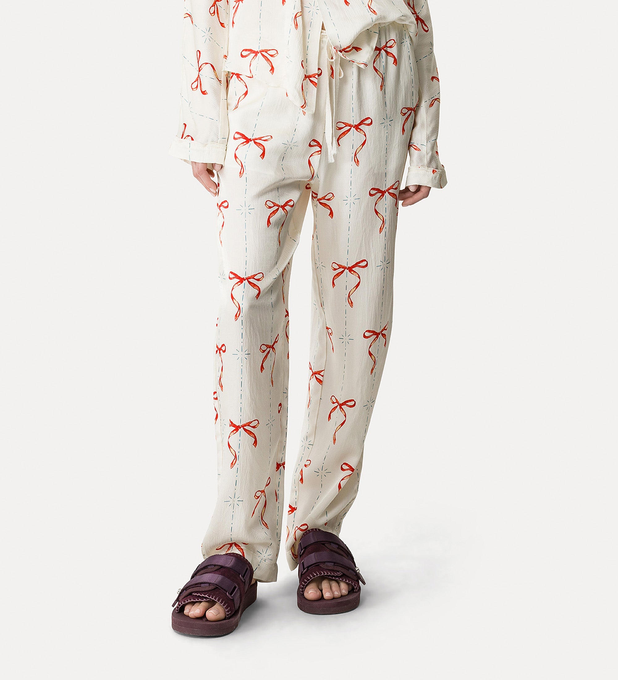 “le noeud d'argent” print satin trousers rouge