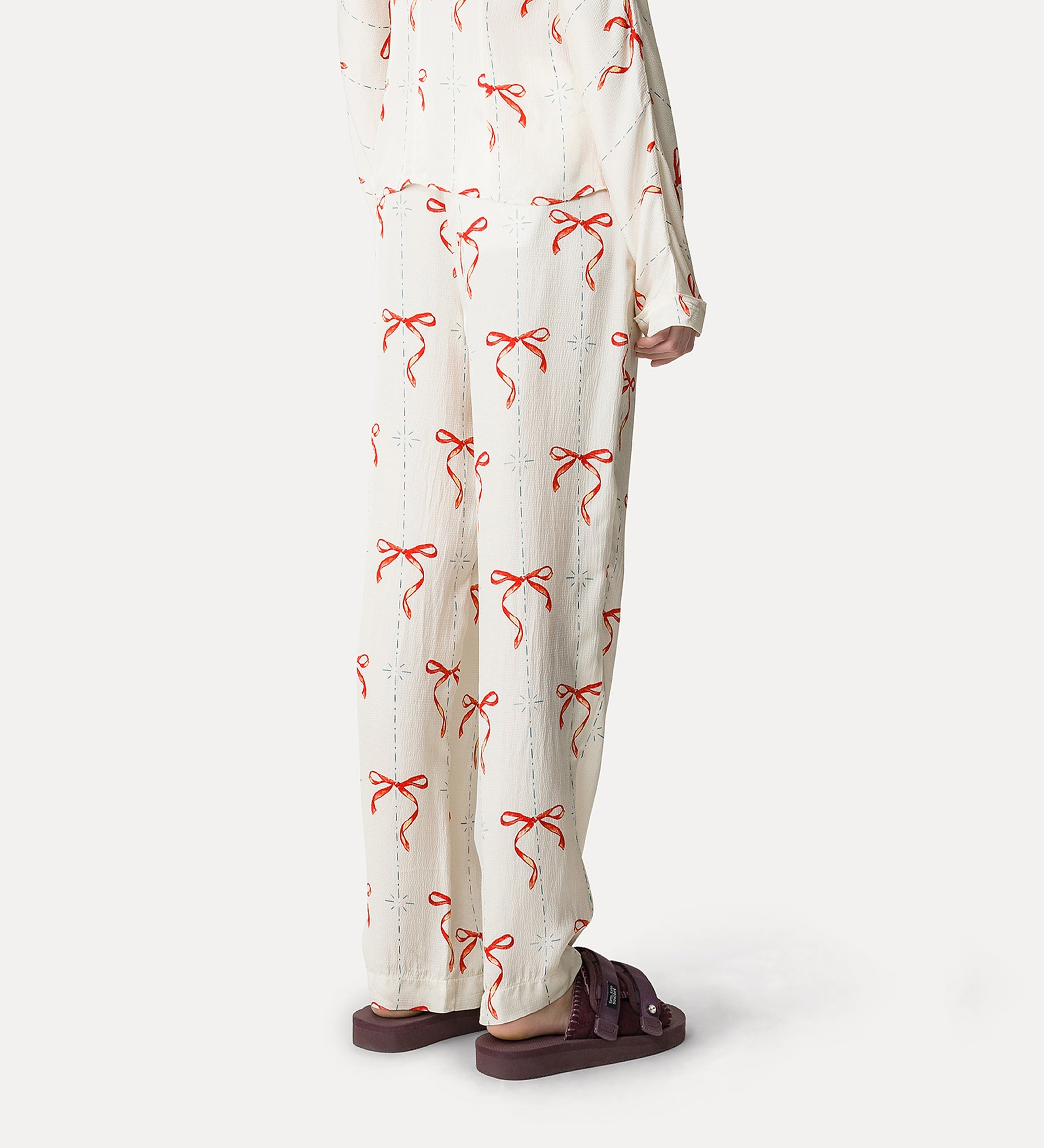 “le noeud d'argent” print satin trousers rouge