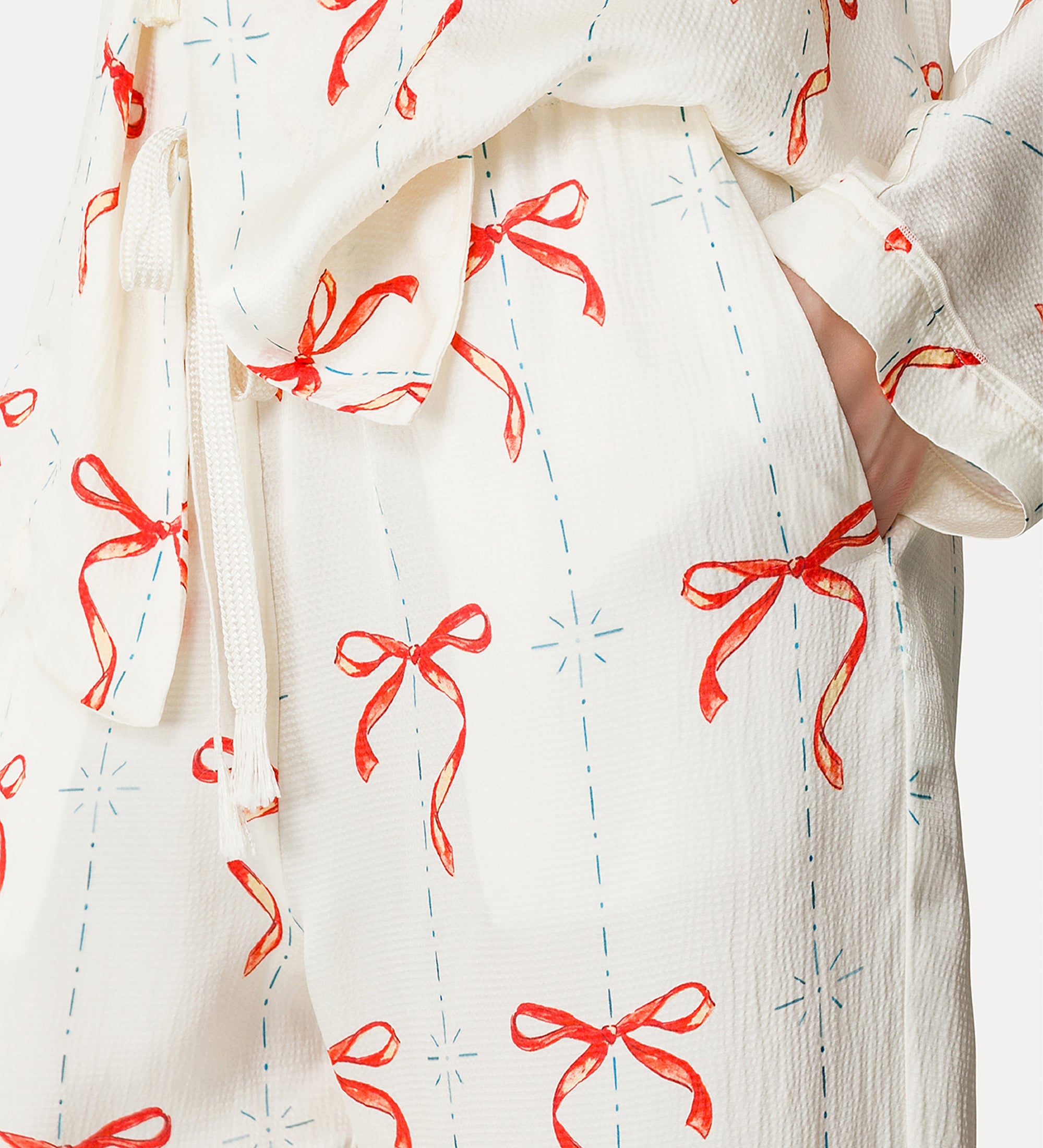 “le noeud d'argent” print satin trousers rouge