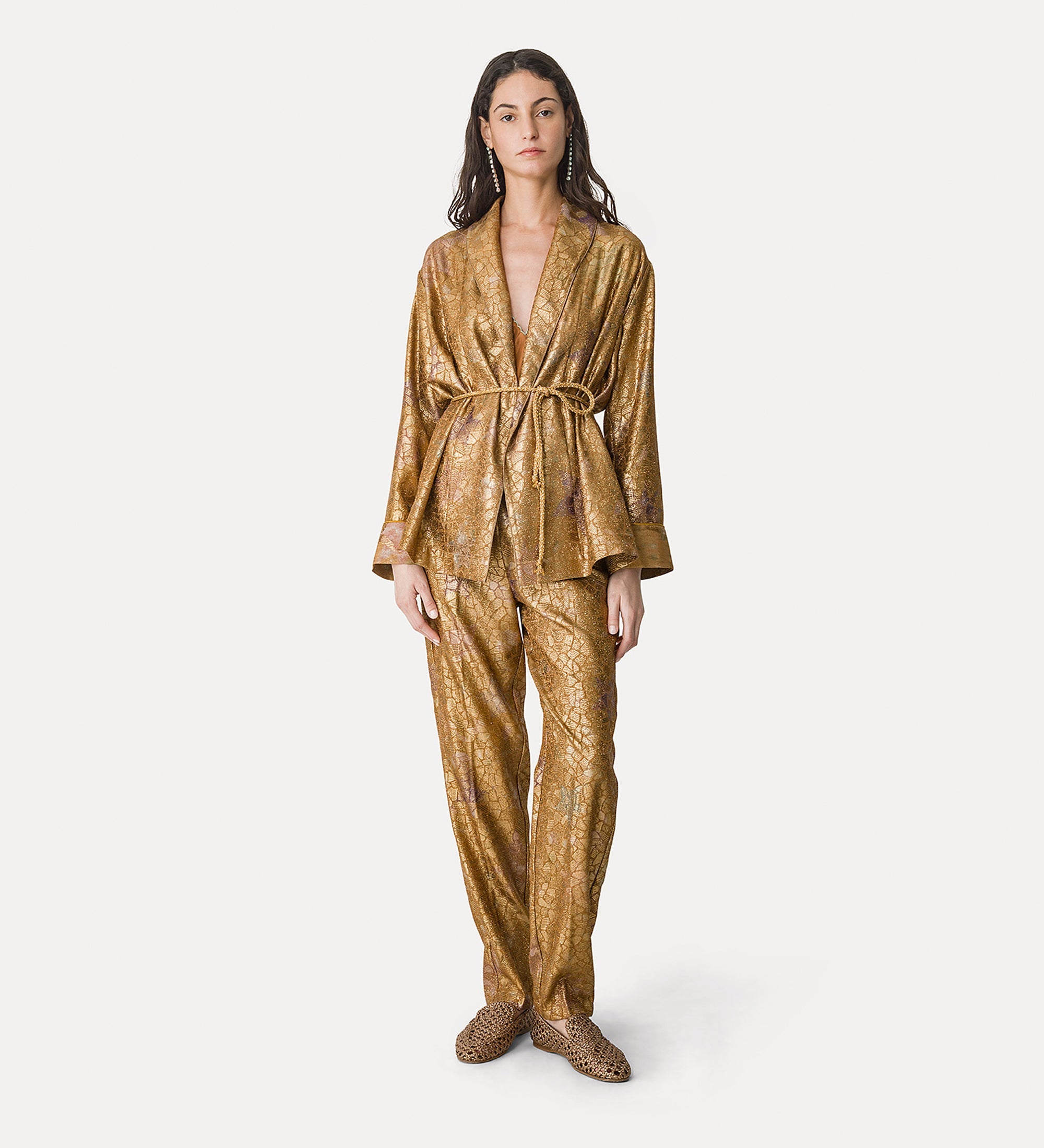 “les folies” jacquard kimono jacket gold