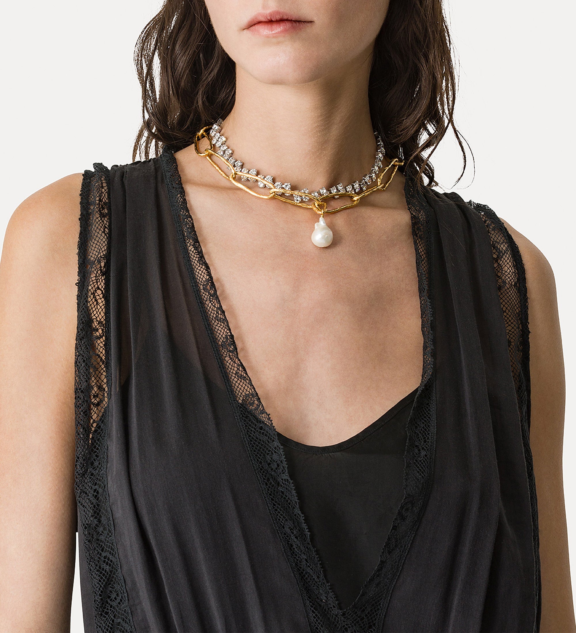 abito midi voile co/se pizzo con sottoveste noir