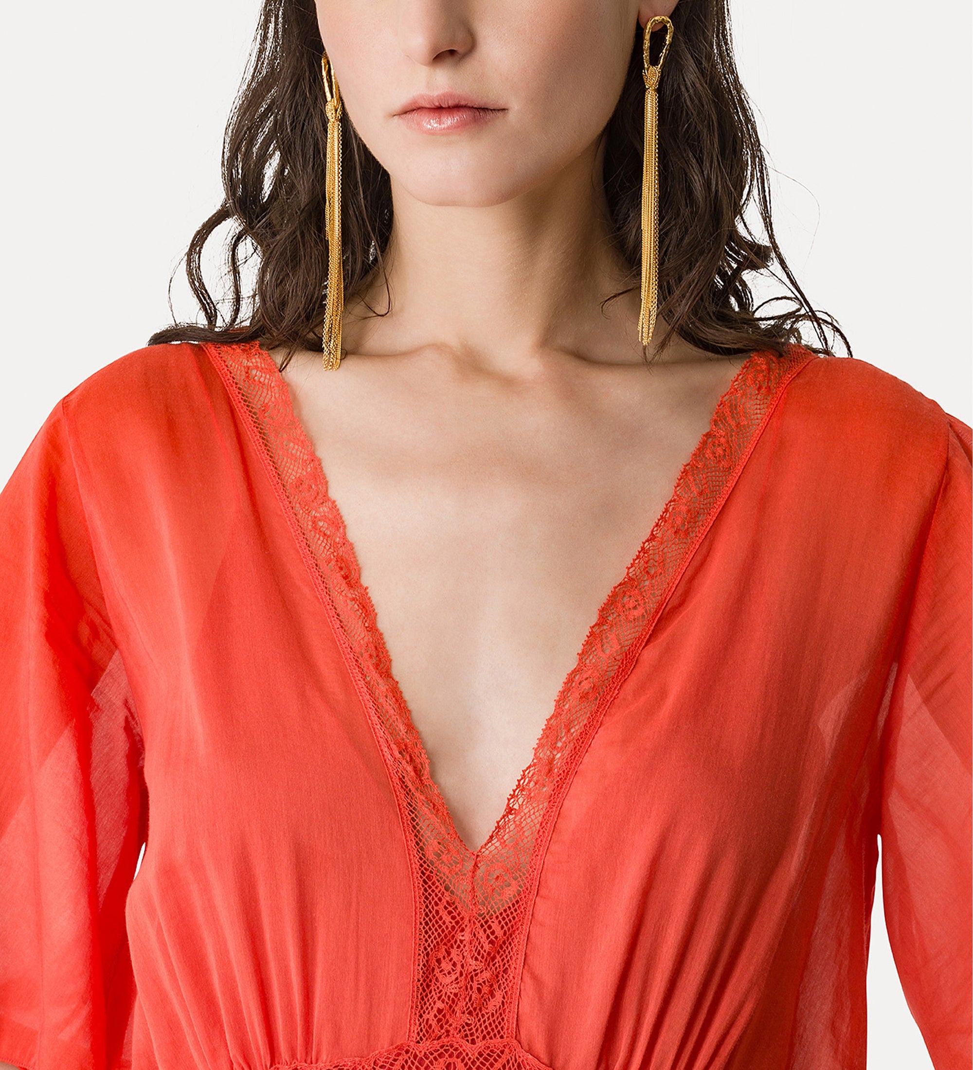 long voile and lace dress rouge