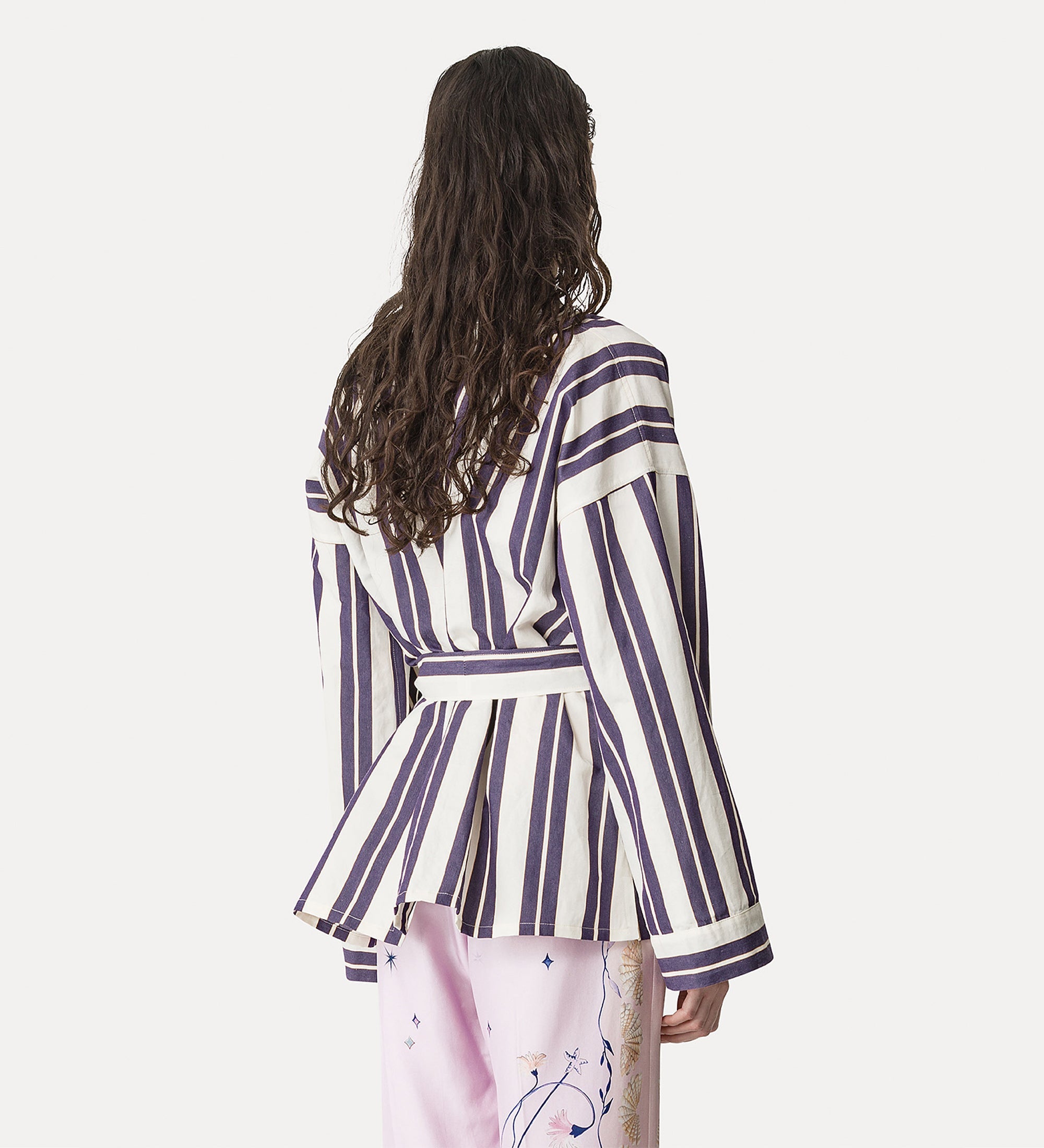 embroidered linen and cotton kimono blu