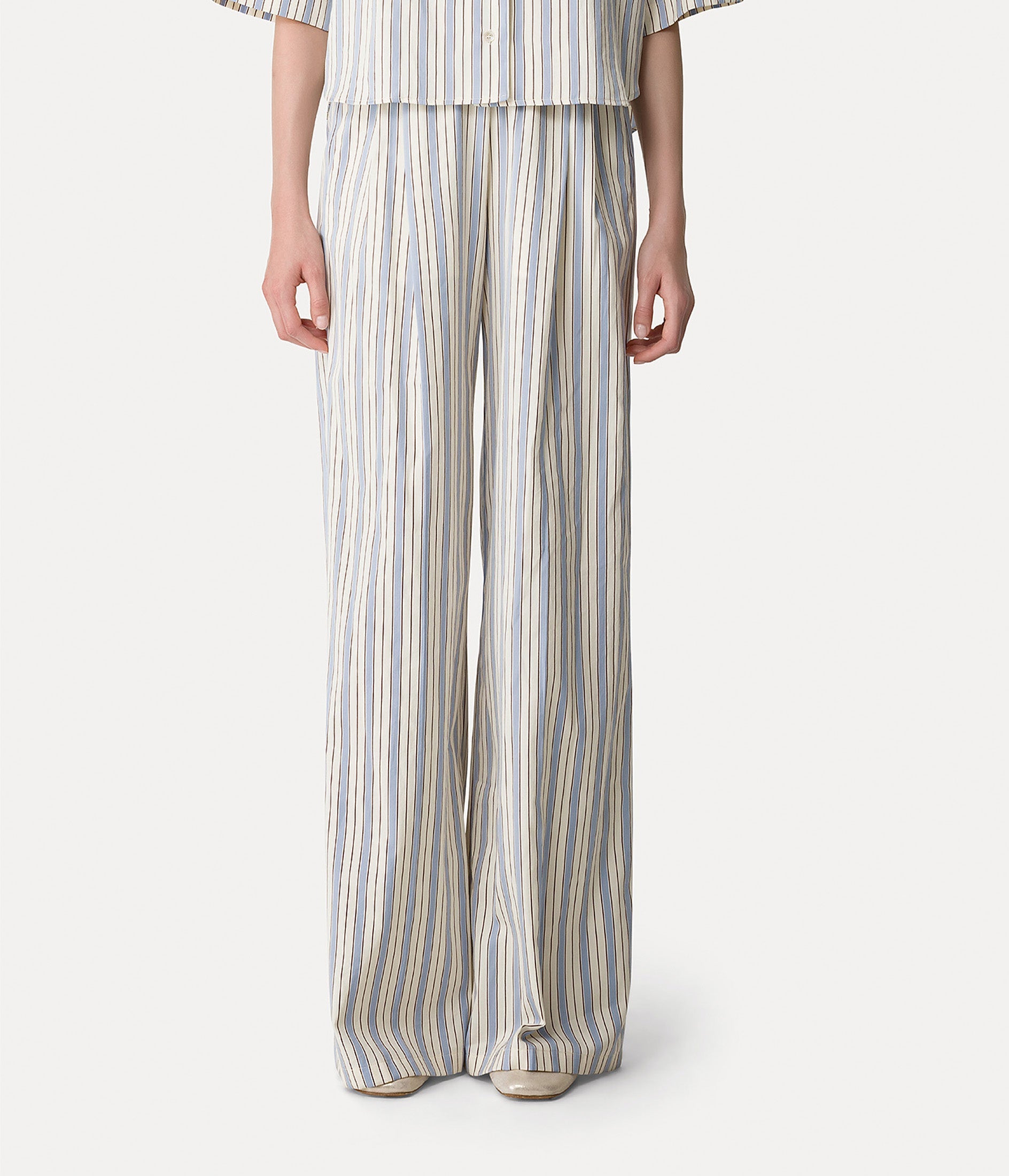 striped straight cut trousers sky