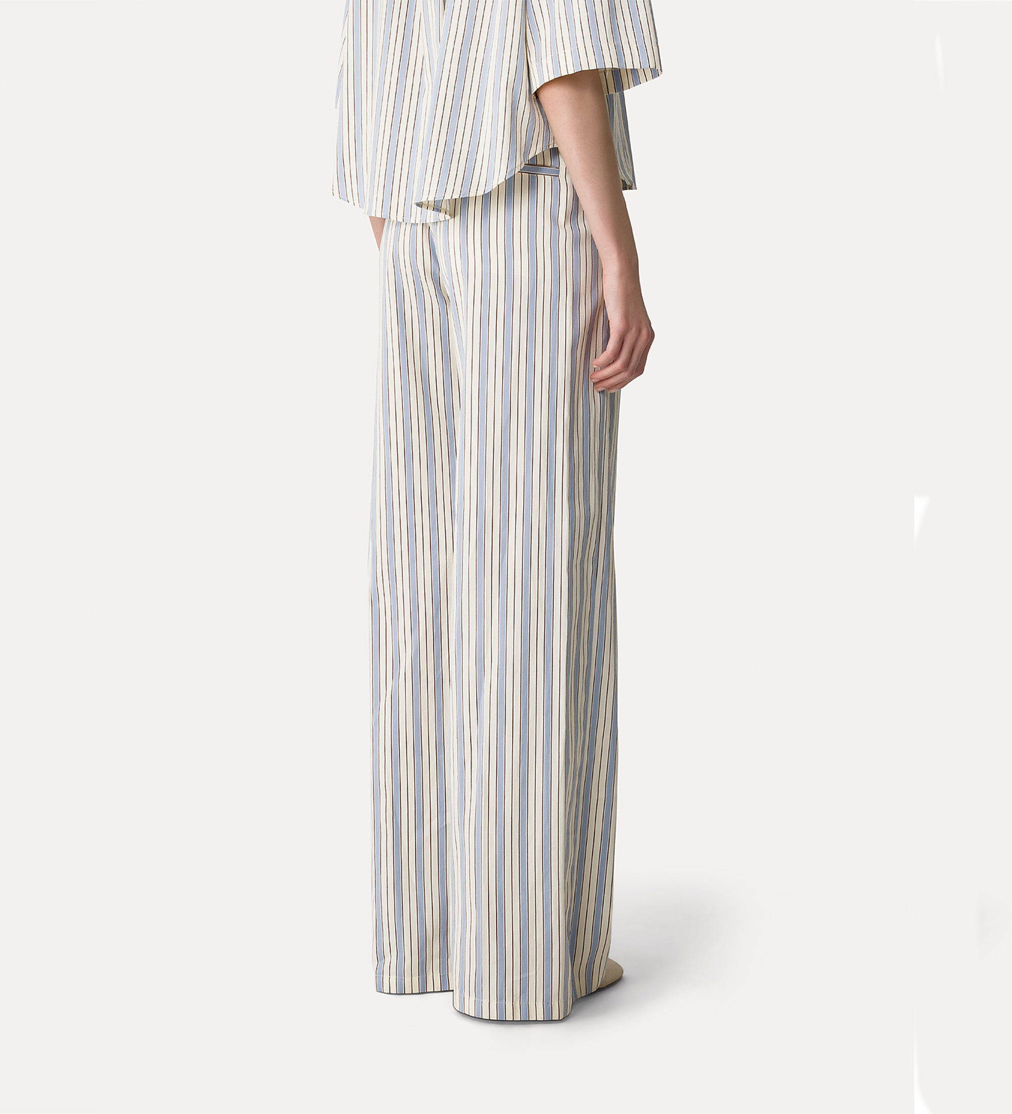 striped straight cut trousers sky