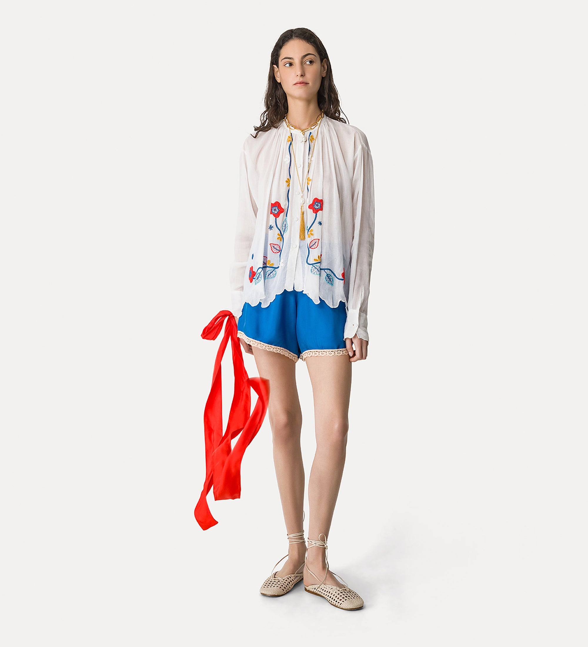 viscose twill culottes with lace sea