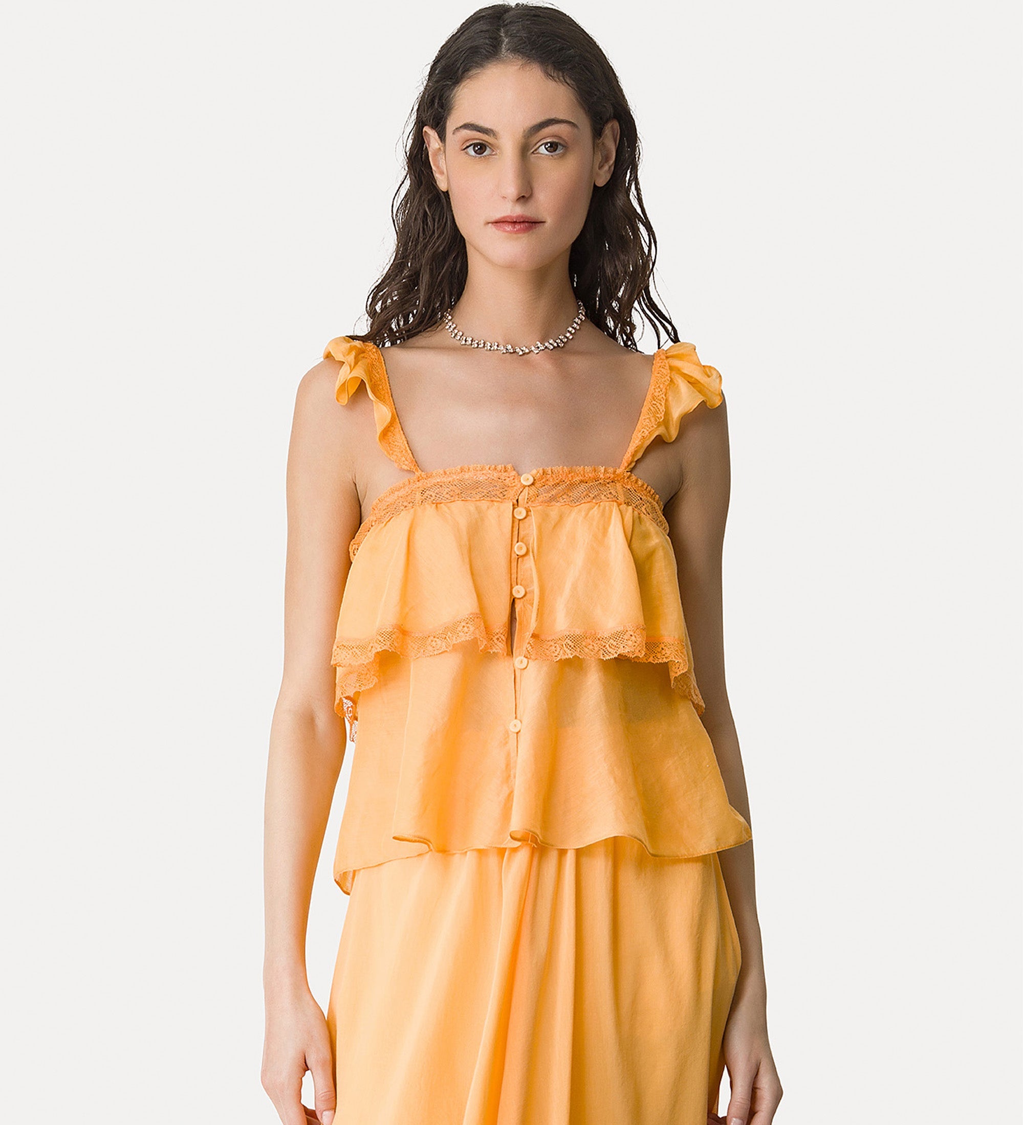 voile strappy top with lace mandarine