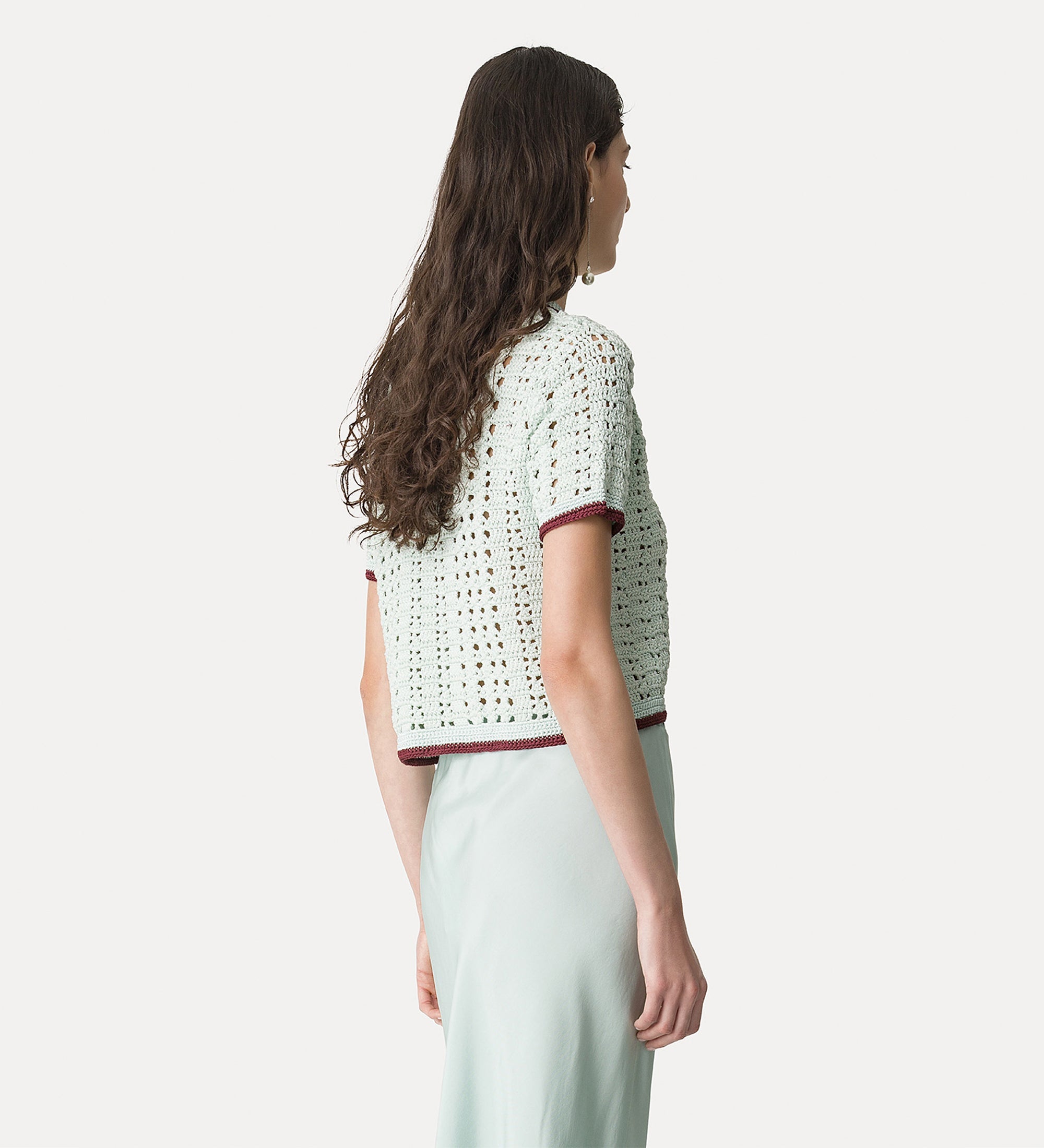polo cardigan uncinetto fatto a mano "cable' luxe" plume