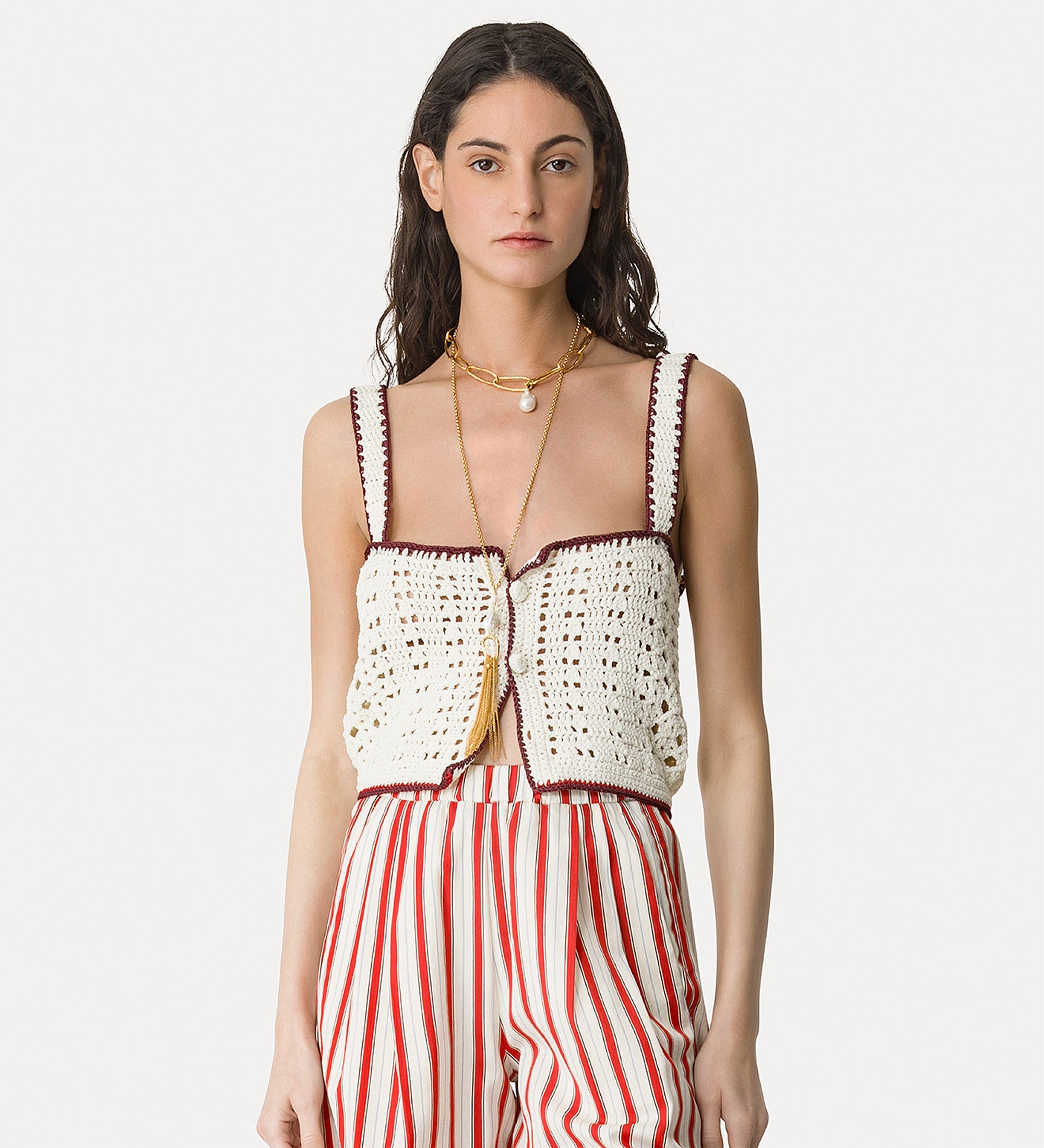 "cable' luxe" handmade crochet top crystal
