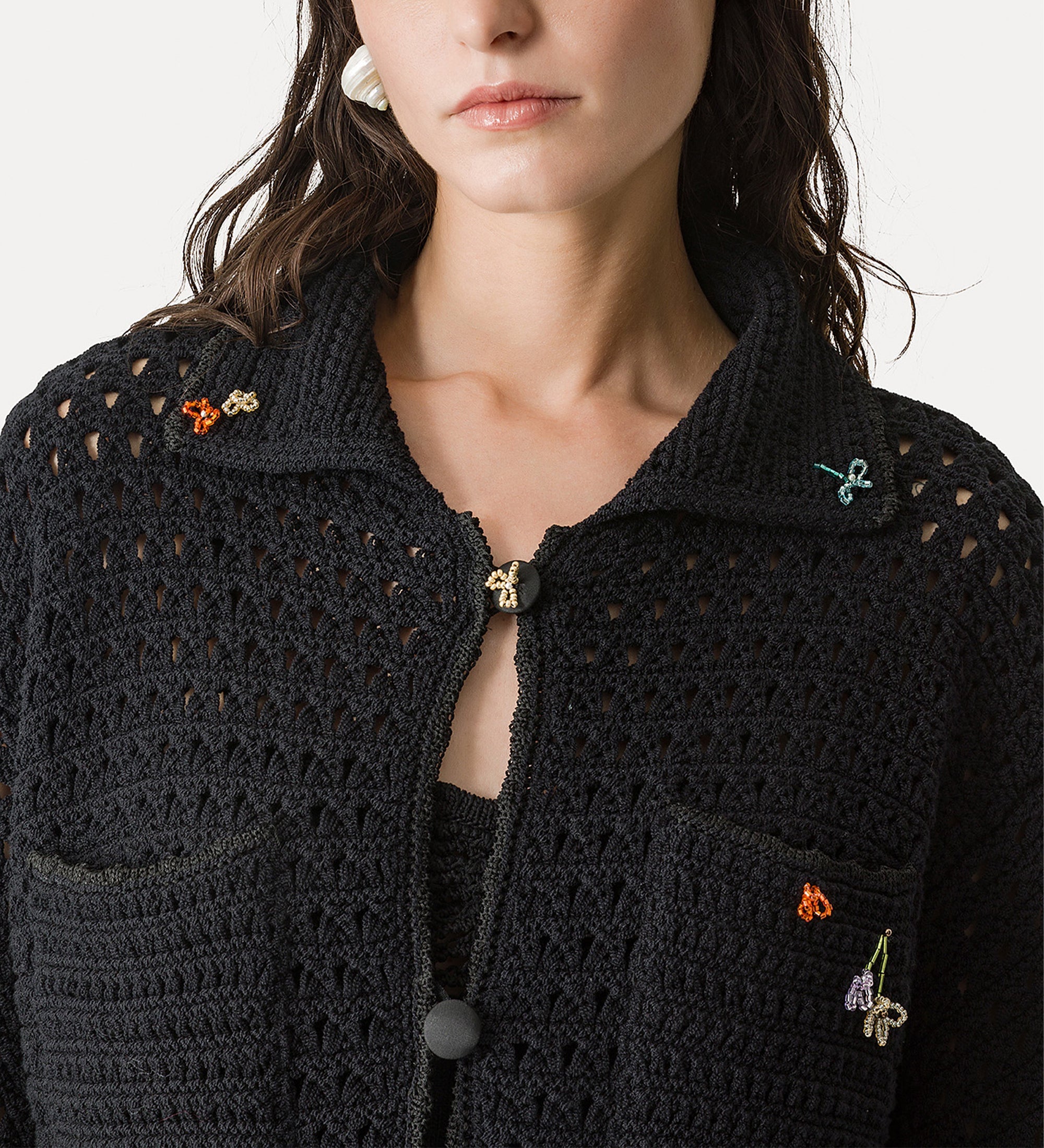 embroidered cardigan noir