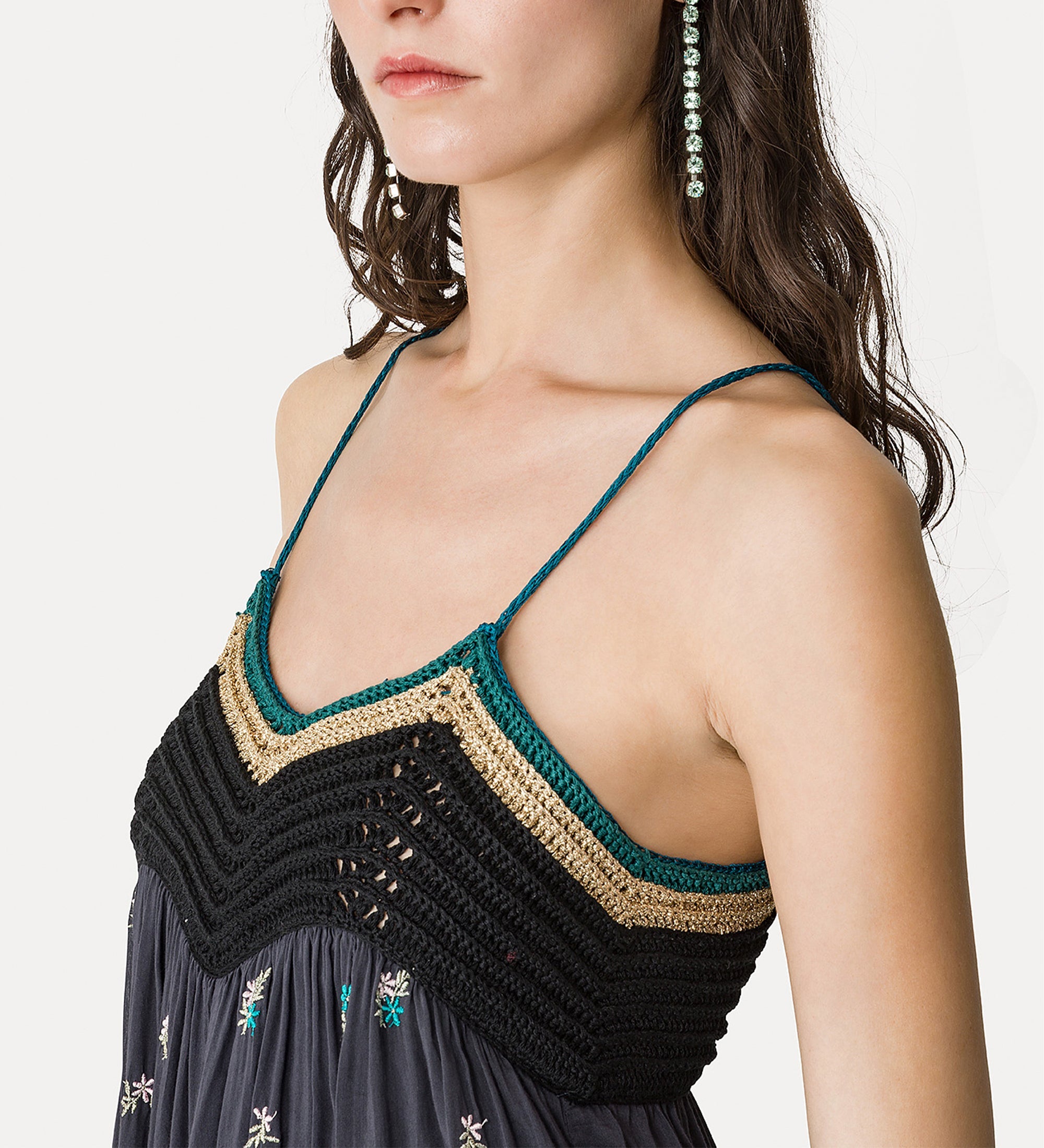 voile bustier dress with “petites fleurs” embroidery midnight