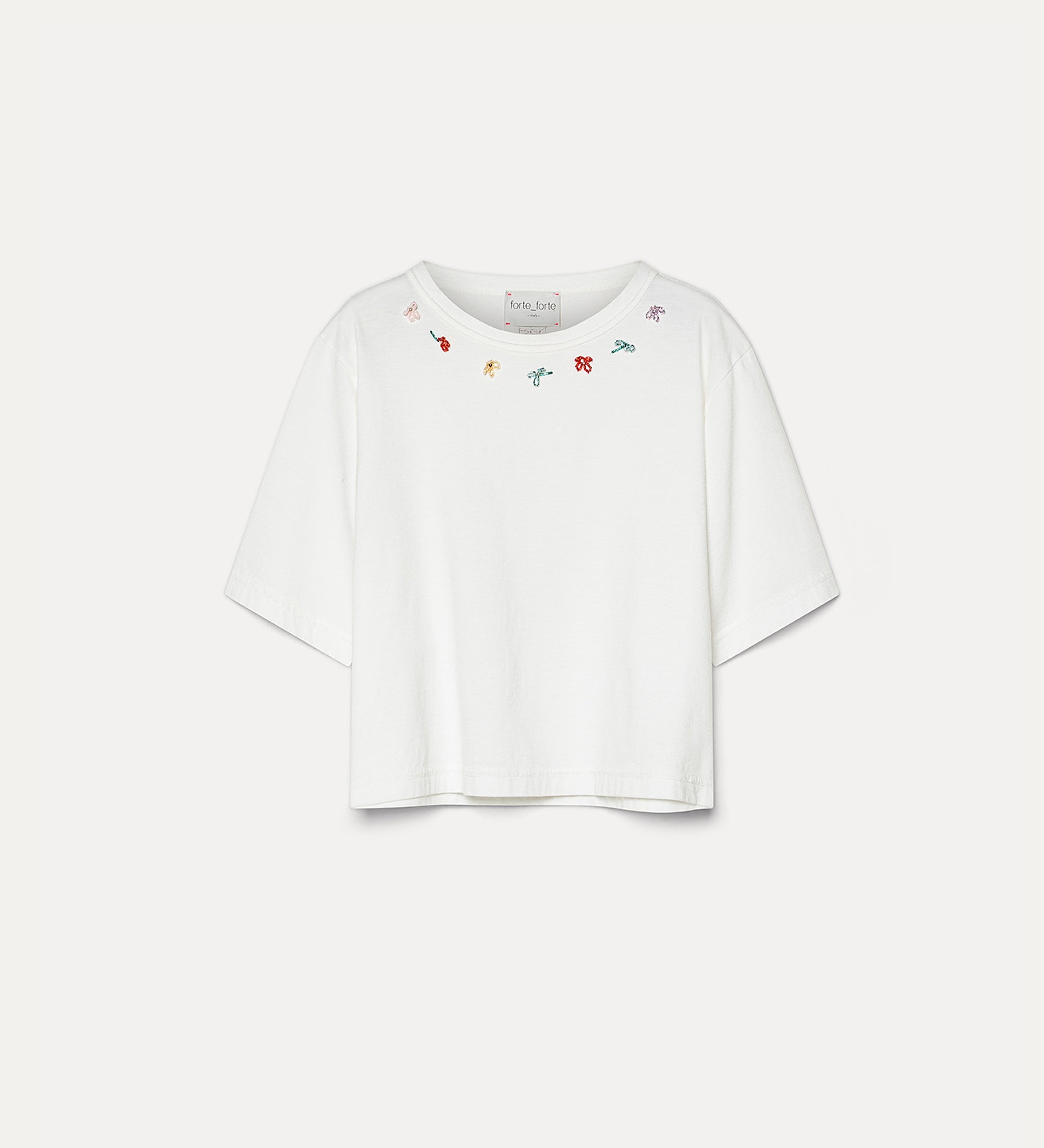 t-shirt jersey cotone bio ricamo "petites fleurs" crystal