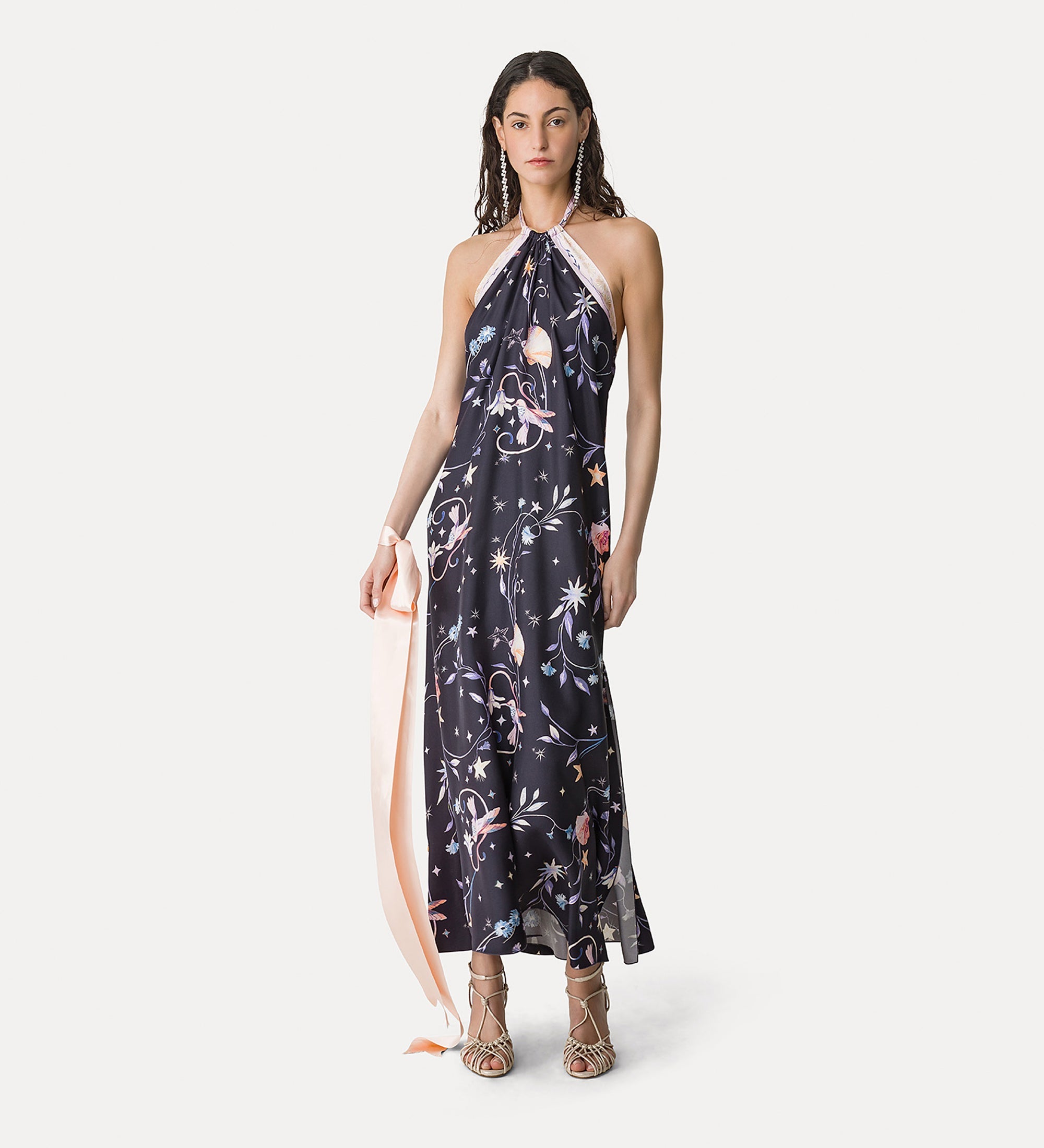 “deliverance” print long elegant dress midnight