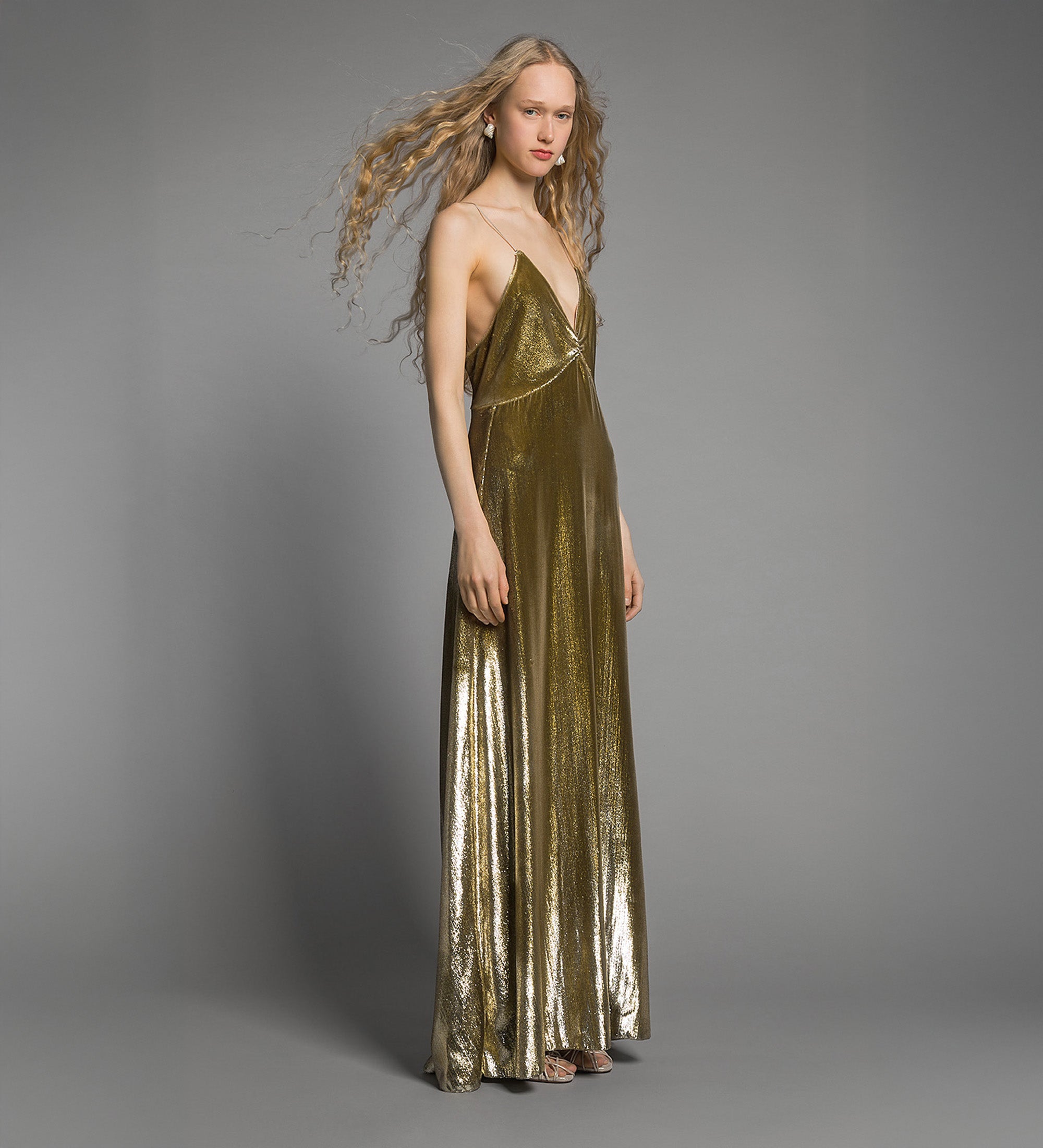 abito bretelline velluto lurex Gold