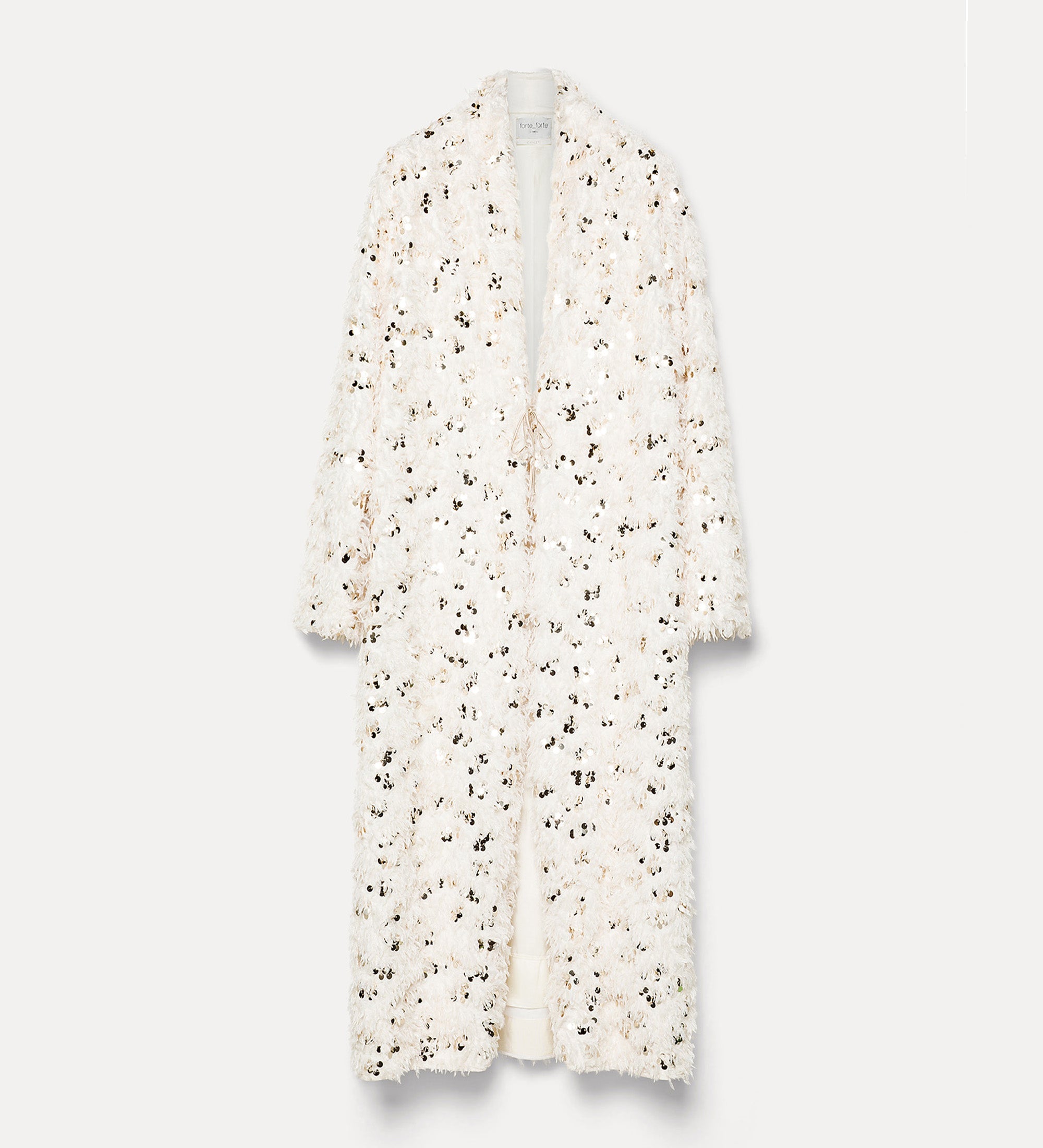 eco—marabou faux—fur coat with golden sequins Avorio