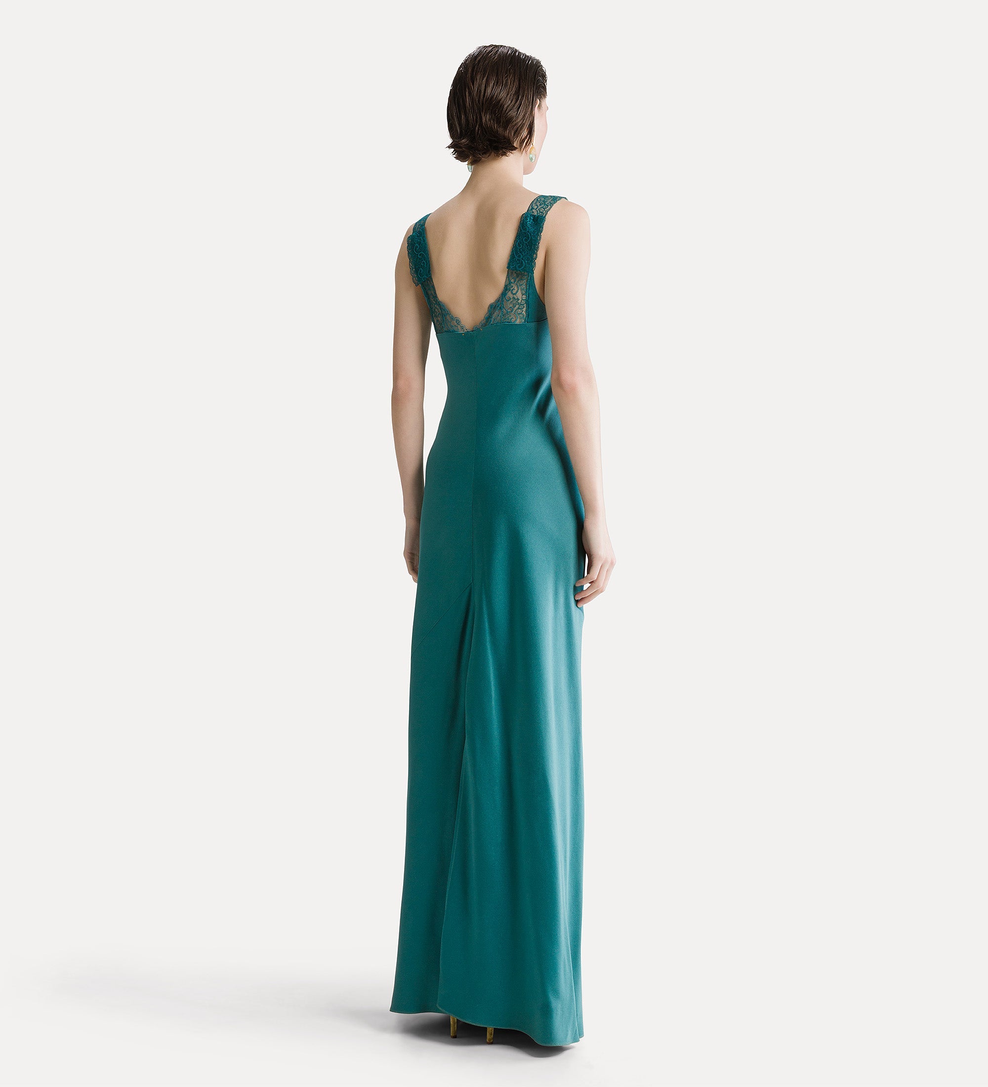 abito lungo scollo pizzo envers satin jade